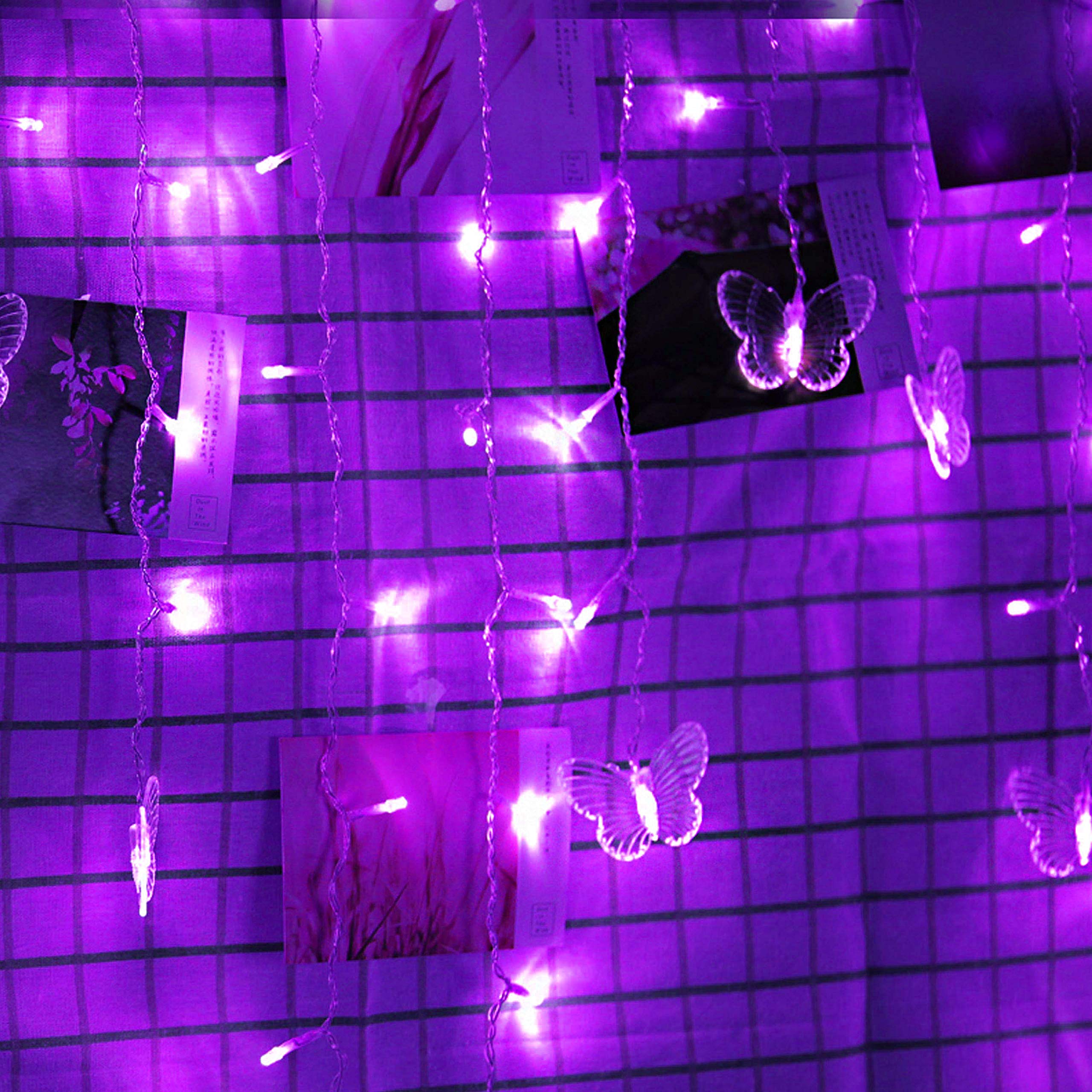 Decorman Butterfly Curtain Lights, 4.9Ft 48 Led Usb Window Fairy Lights 10 Butterflies 8 Modes Firefly Twinkle String Lights For Room Bedroom Wall Ceiling Party Wedding Christmas (Purple)