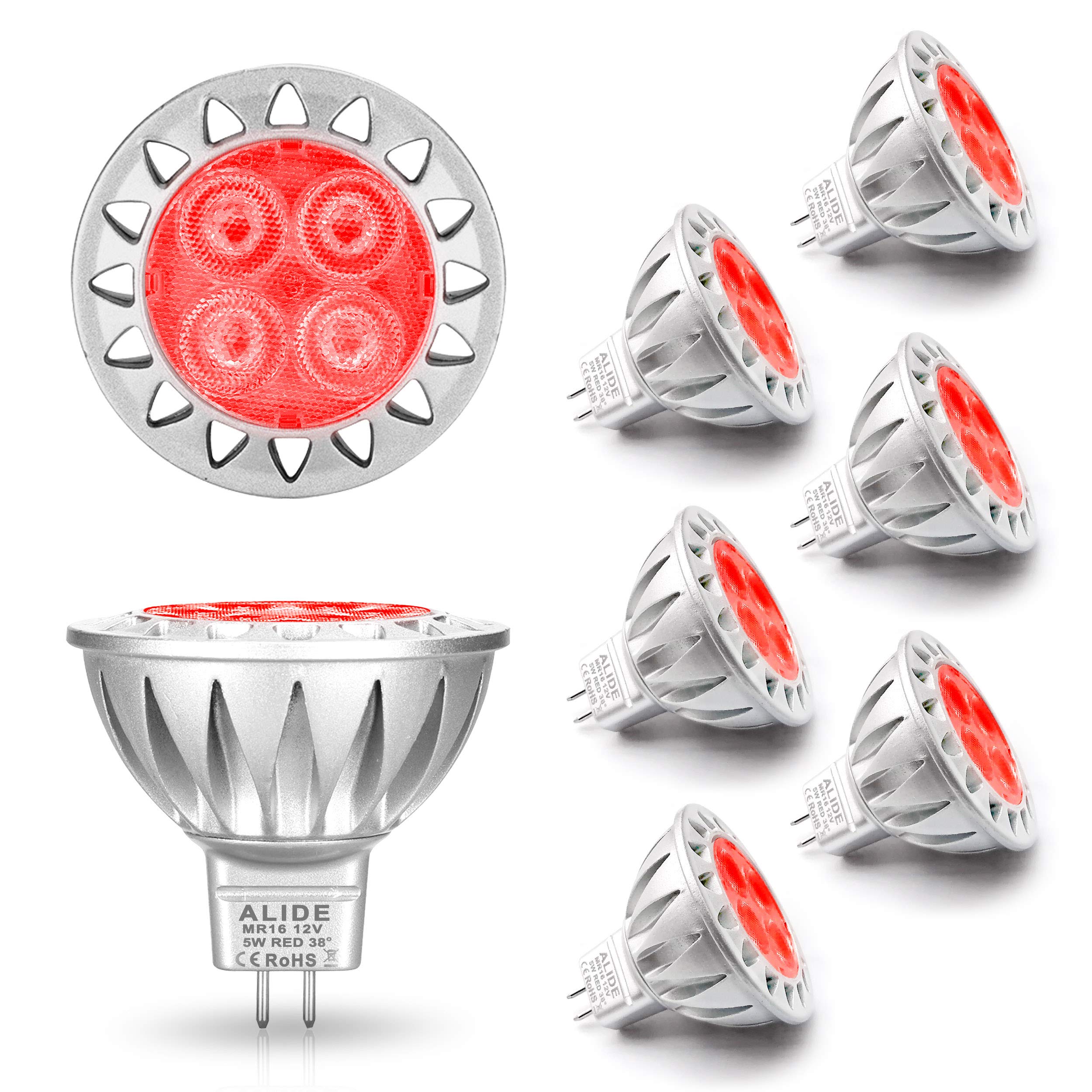 Alide Red Mr16 Gu5.3 Led Bulbs 5W,20W 35W 50W Halogen Equivalent,12V Low Voltage Mr16 Led Red Bulb Spotlights For Outdoor Landsc
