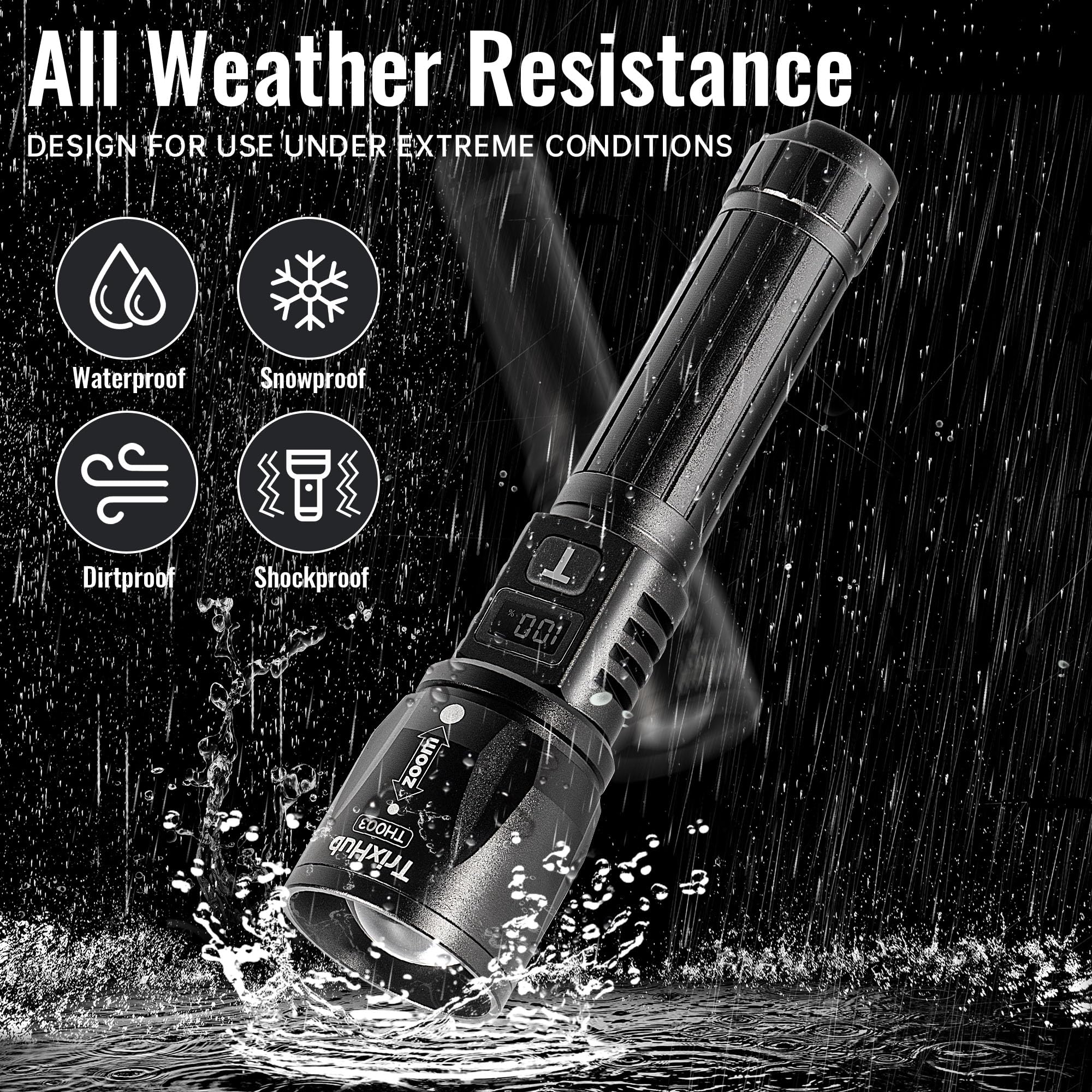 TrixHub Rechargeable Flashlights 2 Pack, 990,000 Lumens, Waterproof, Small, Black, Model TH003