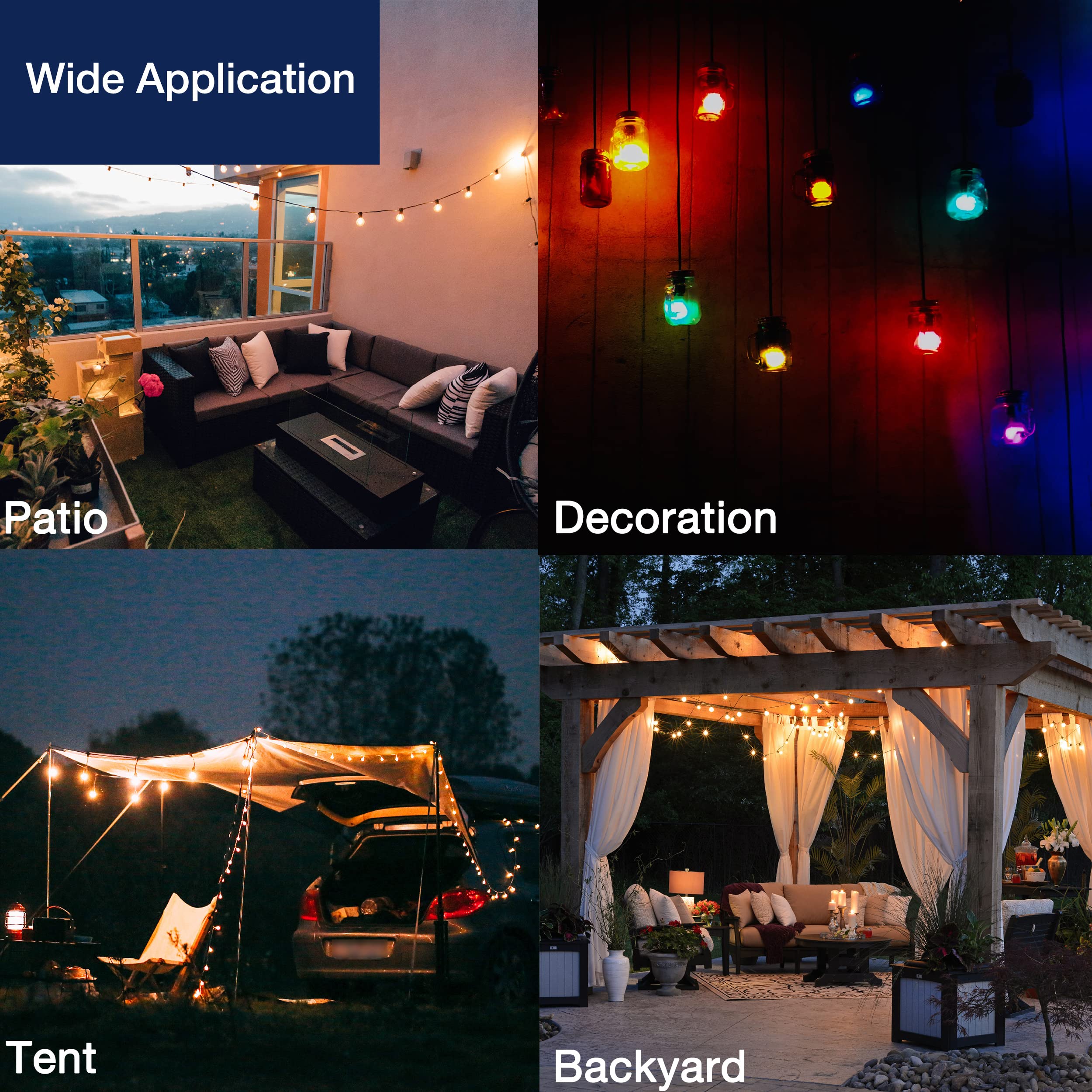 Flsnt 48 Pack S14 Colored Led String Light Bulbs, Waterproof Outdoor Replacement Bulbs, E26 Base, Cri80, Red/Green/Blue/Warm White