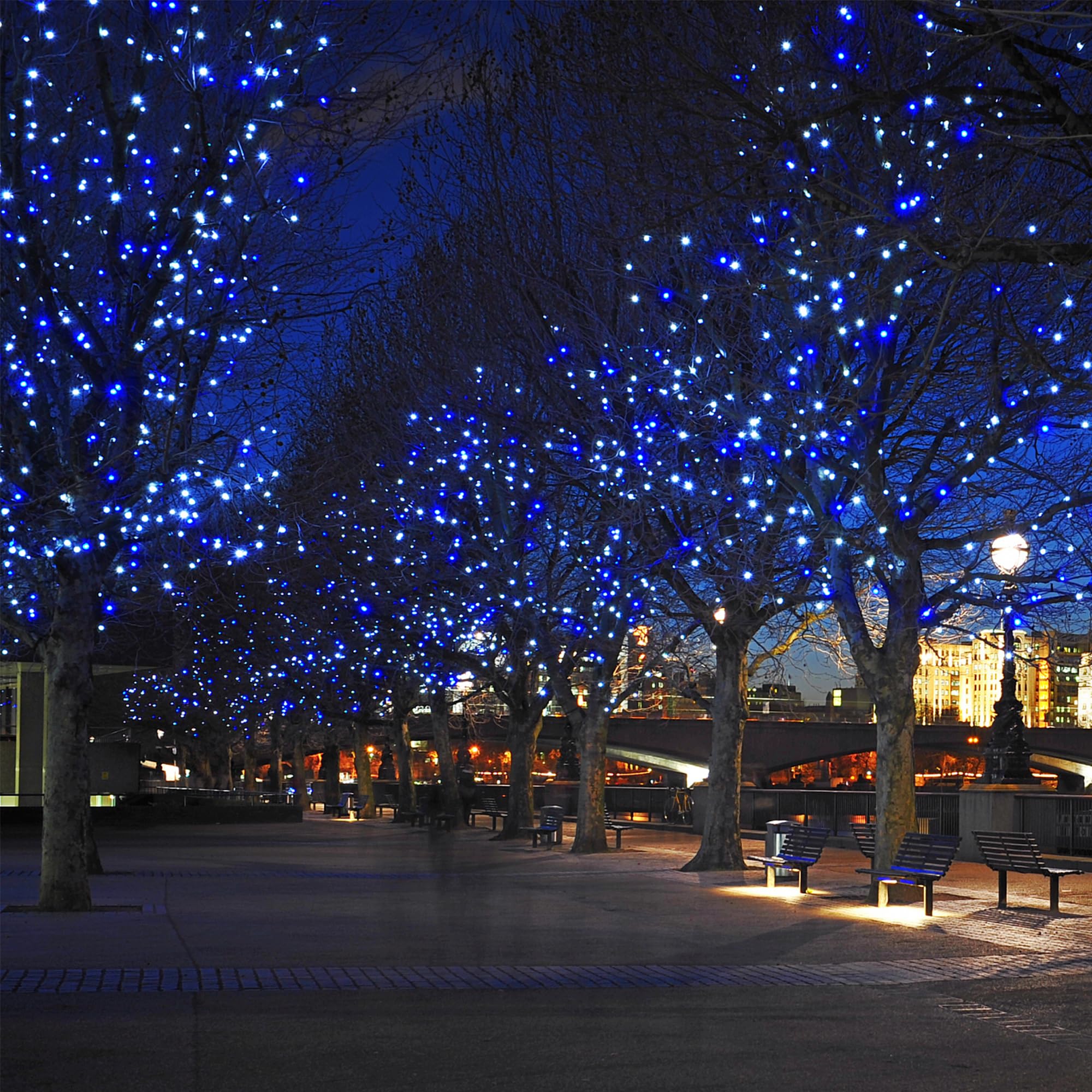 Selarlyt 200 LED Solar Fairy Lights, Upgraded Oversize Beads, 8 Modes, Blue & White