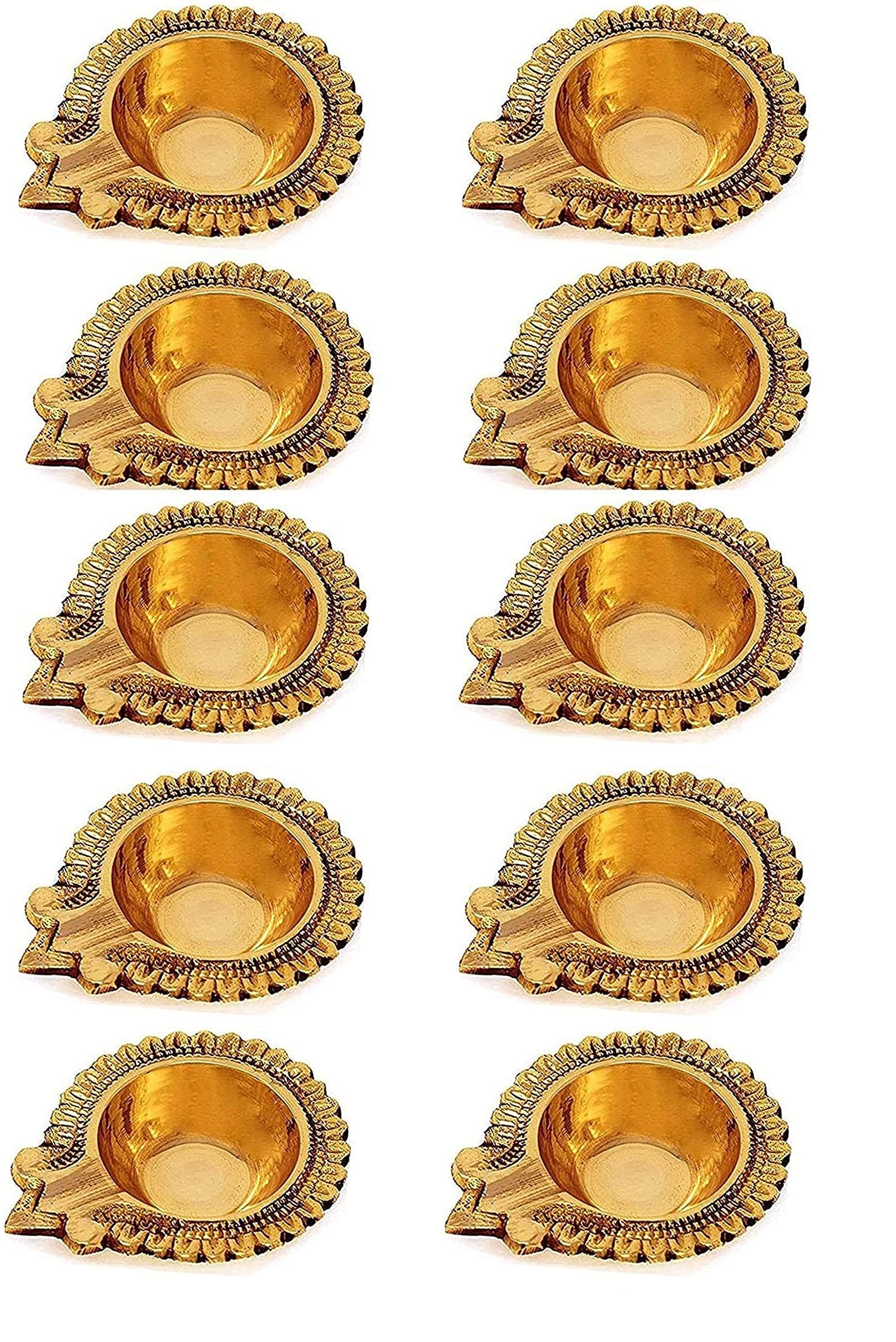 100% Pure Virgin Brass Diwali Diya Indian Pooja Oil Lamp - Golden Engraved Design 2.8 Inch. Deepawali Diya/Tea Light Holder/Chri