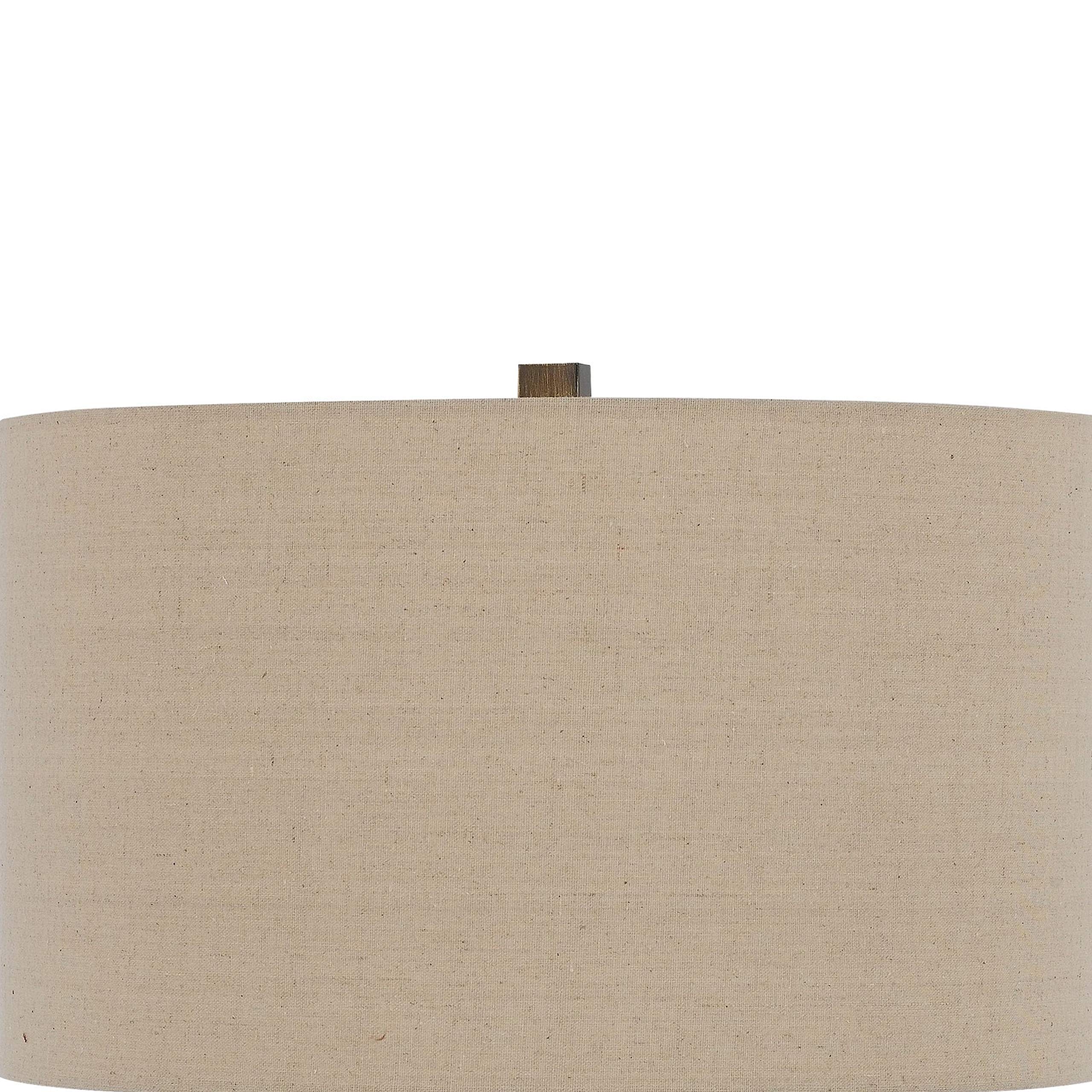 Benjara Metal Tripod Base Table Lamp With Fabric Drum Shade, Bronze And Beige