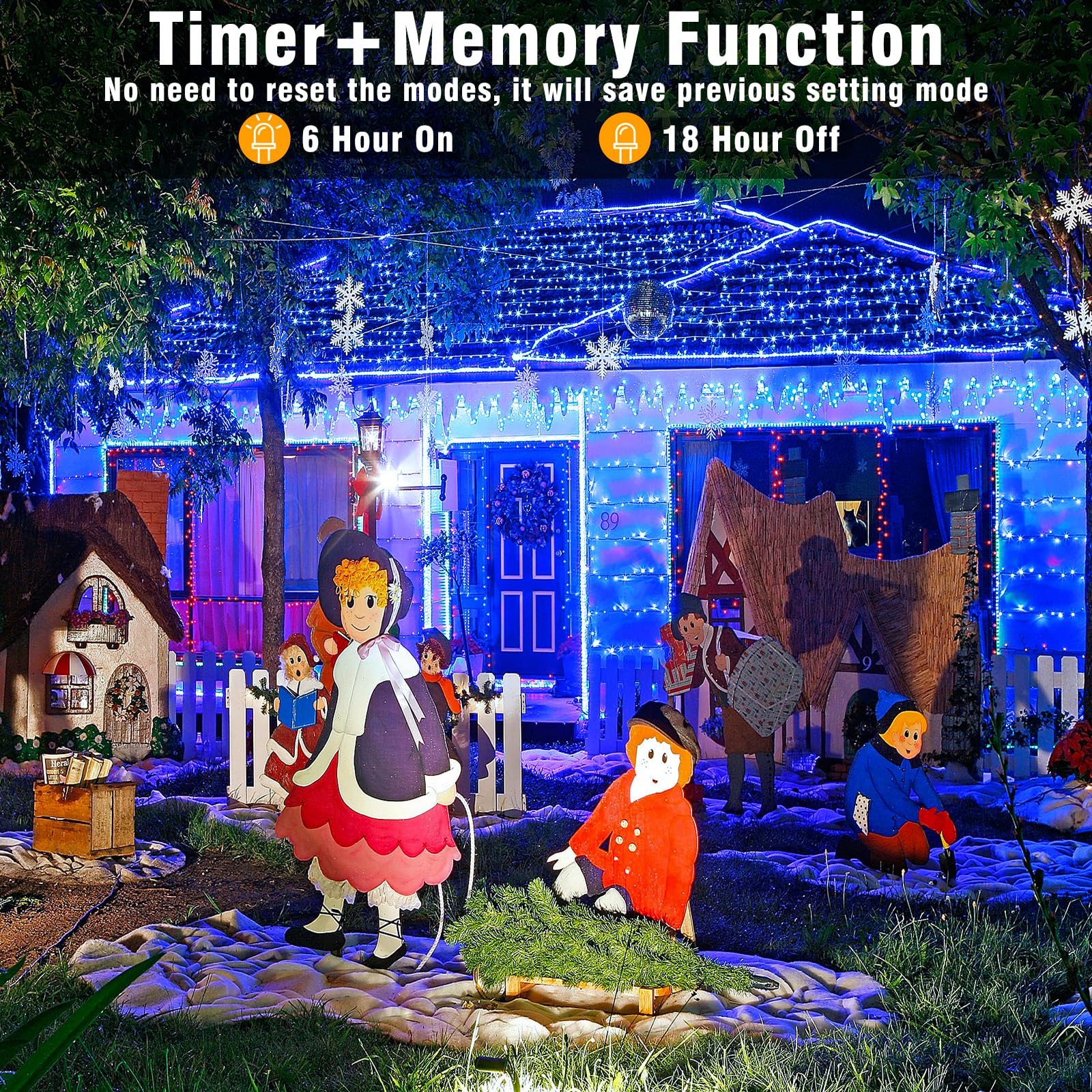 Vivideal 300 Led Christmas Lights Outdoor - 99Ft Extra Long Christmas String Lights 8 Modes Plug In Waterproof Fairy Lights With Timer Memory For Indoor Outside Bedroom Home Party Decoration, Blue