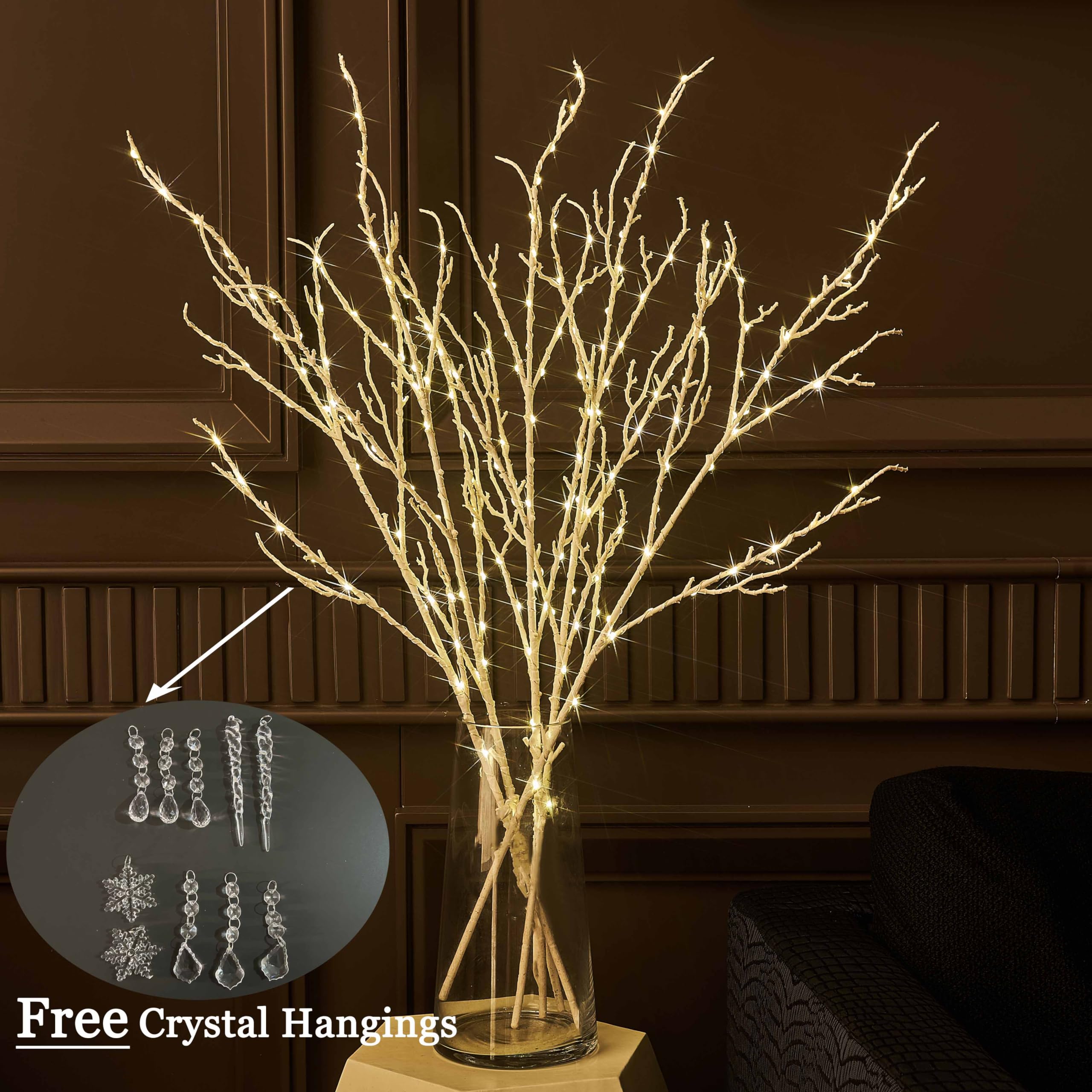 Litbloom Lighted White Twig Branches 32In 200 Led Fairy Lights Plug In With Timer And Dimmer, Artificial Tree Branch With Lights For Holiday Xmas Home Decoration Indoor Outdoor Decor