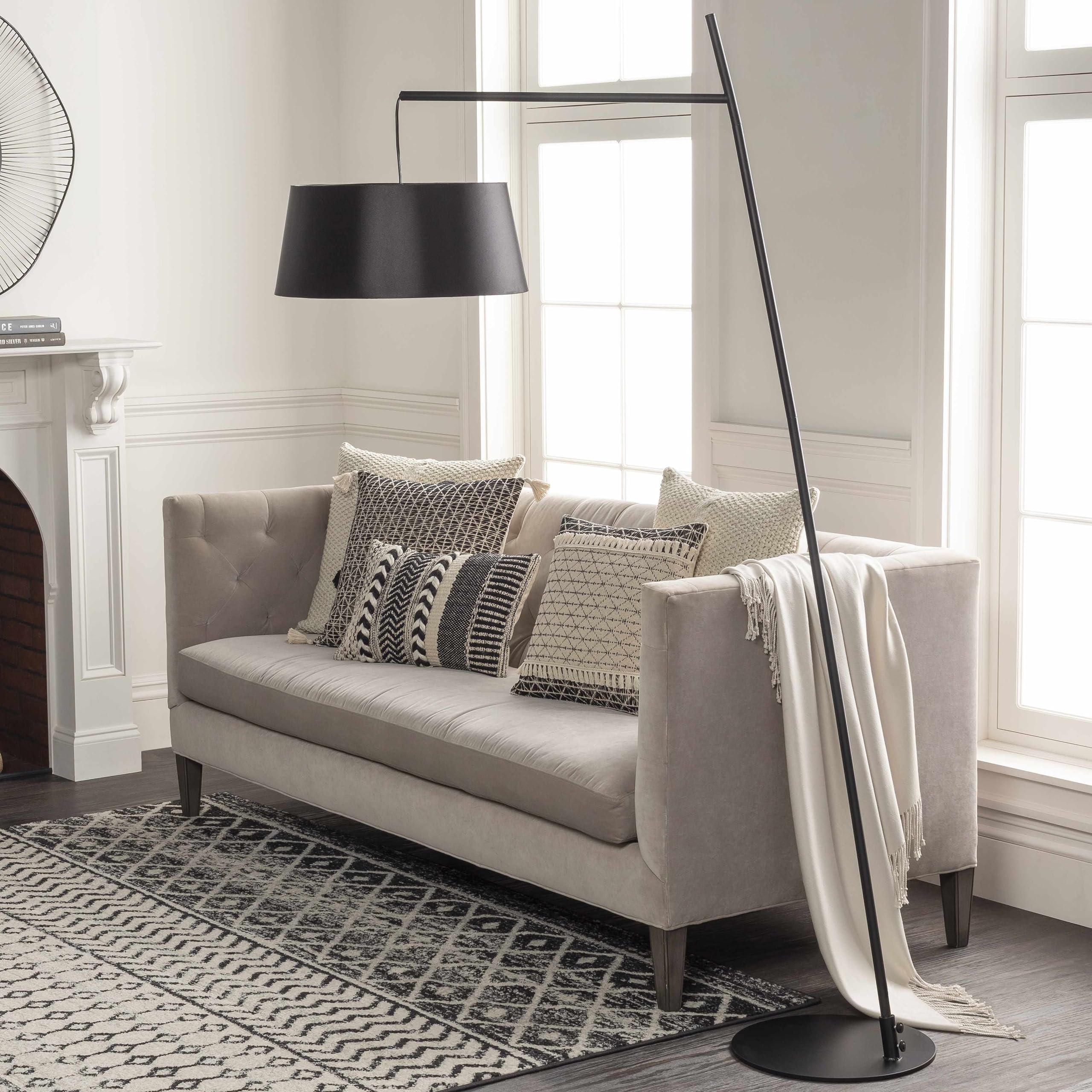 Boutiquerugs Parys Contemporary Floor Lamp For Living Room - Shade Black - Modern Iron Standing Lighting - Black - 74'' H