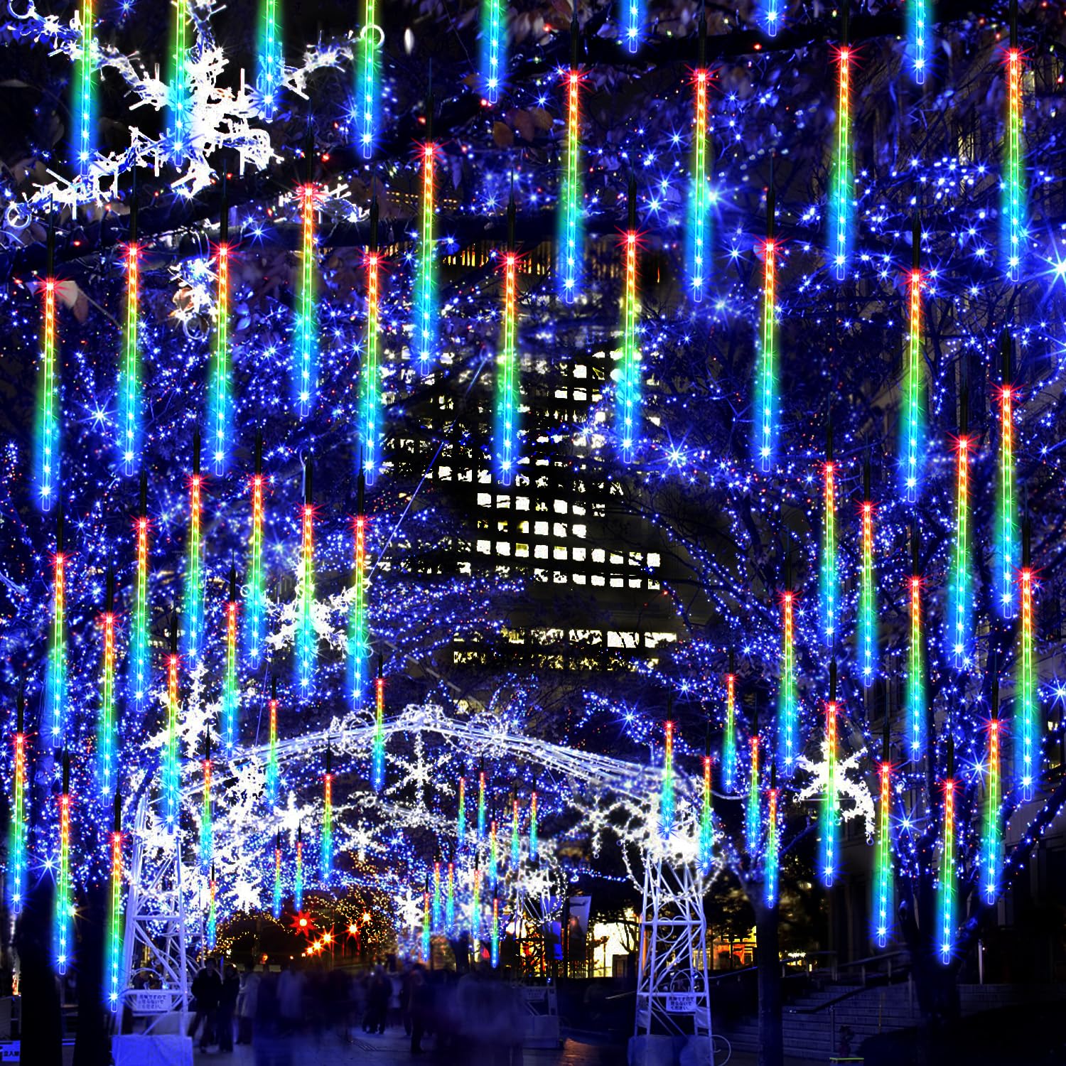 Jjgoo ?2 Pack? Christmas Lights Meteor Shower Rain Lights 12Inch, Totally 20 Tube 480 Leds Icicle Lights Outdoor Raindrop Lights For Xmas Halloween Wedding Party Tree Holiday Decoration, Colorful