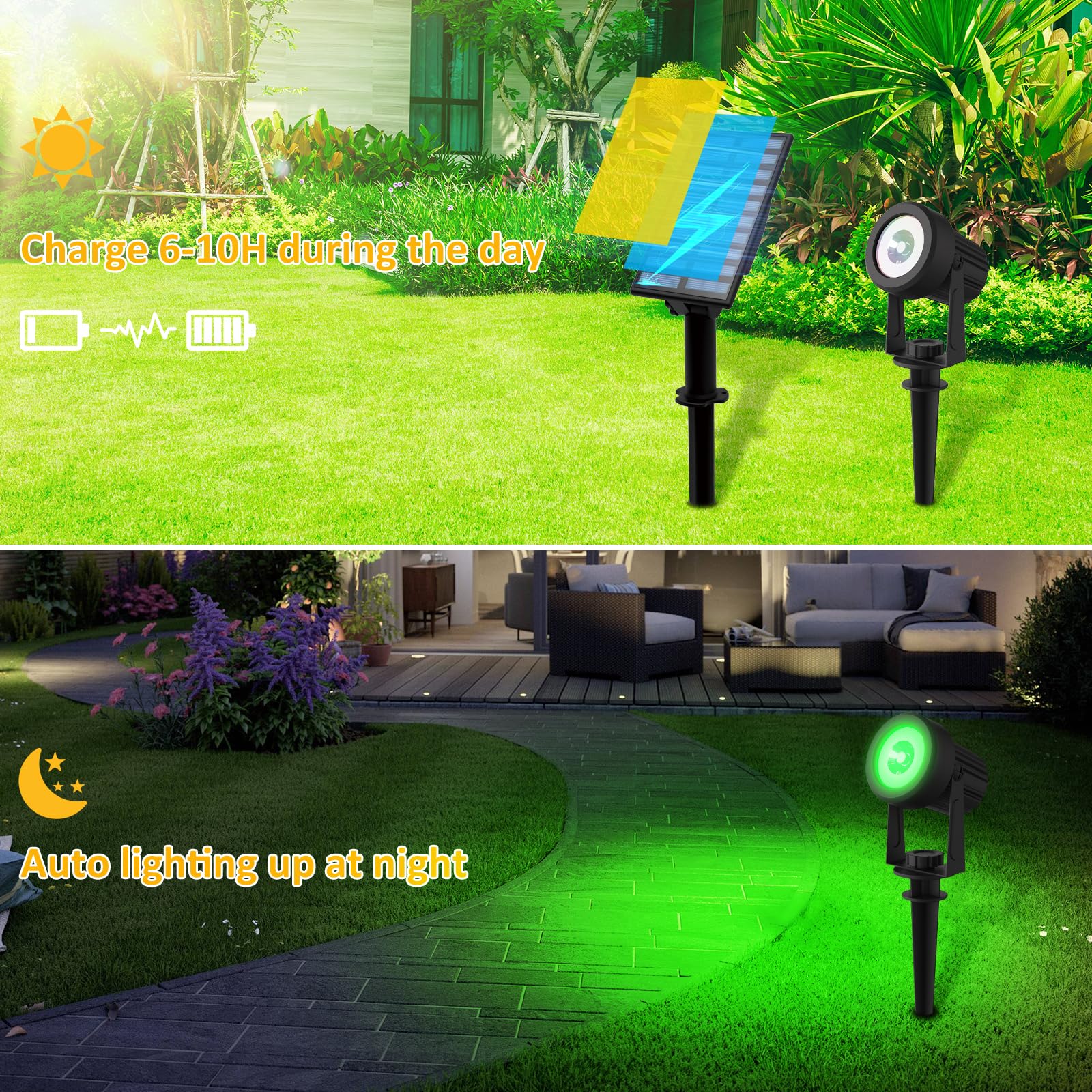T-Sunus Color Changing Solar Landscape Spotlights 2 Pack, Ip65 Waterproof Solar Lights 9.8Ft Cable, Outdoor Rgb Solar Spot Light