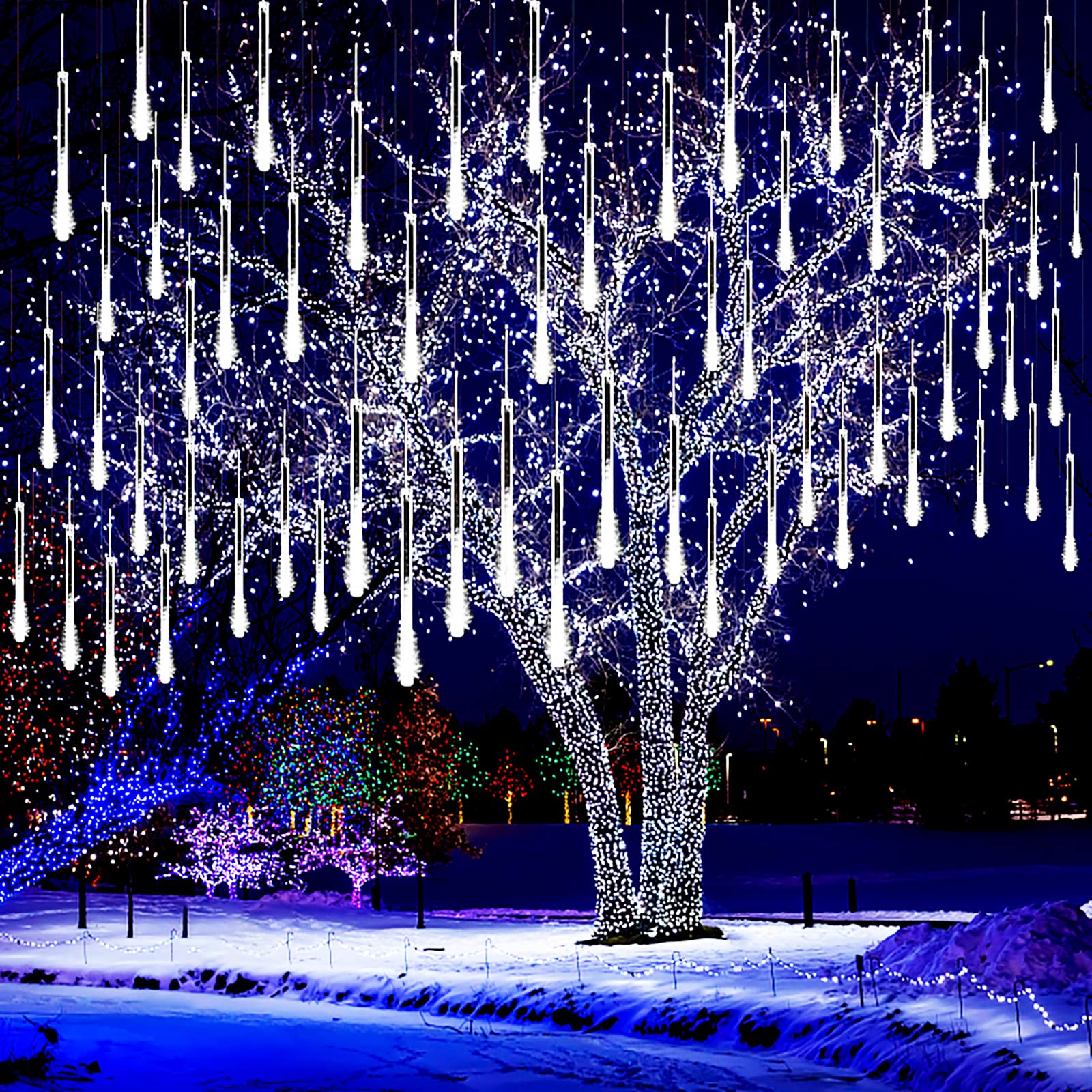 Kwaiffeo Led Meteor Shower Lights - 8 Tubes, 30Cm, White, Snow Falling Icicle Lights For Christmas Tree & Wedding Decor