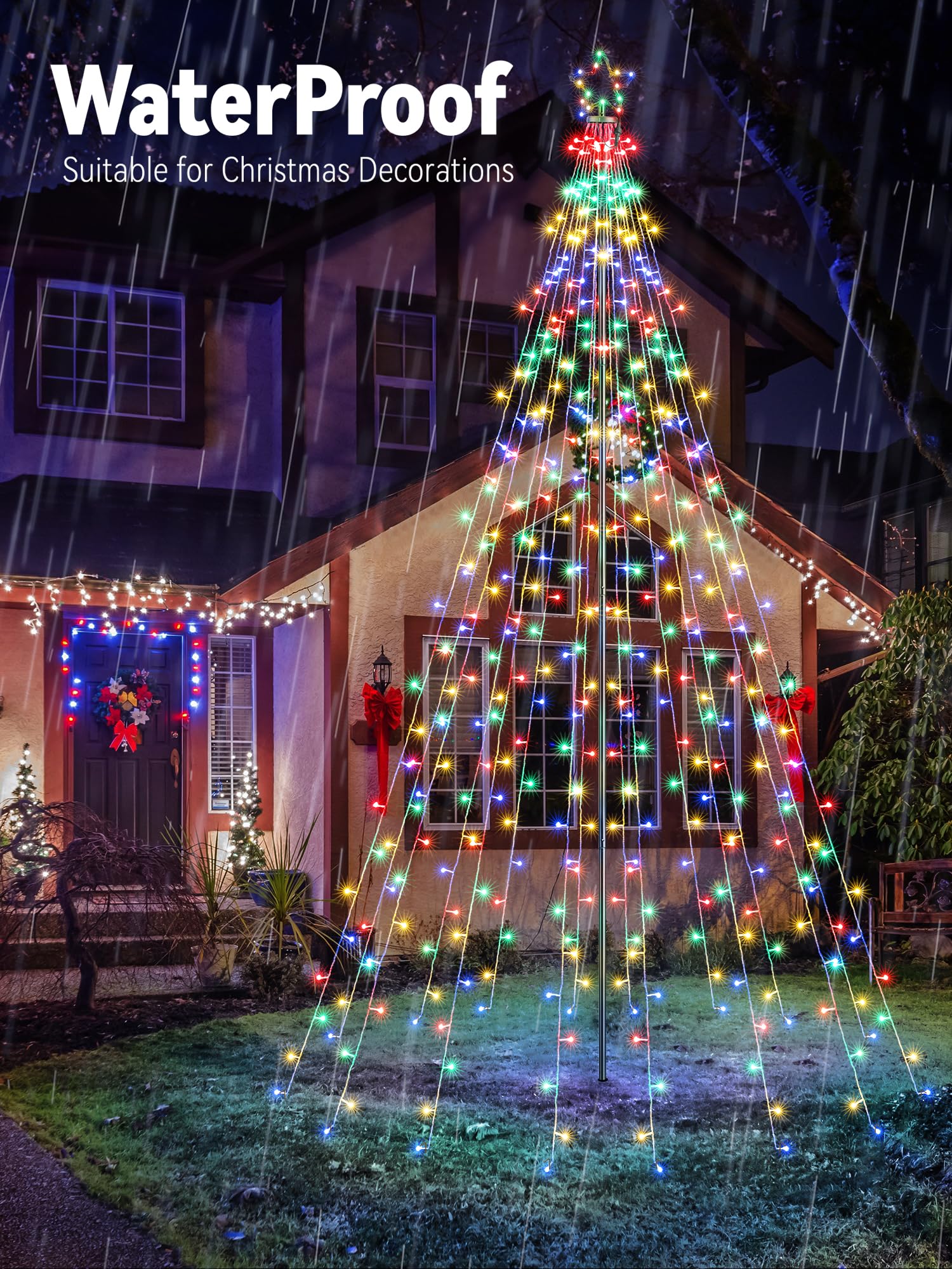 Lomotech Color Changing Christmas Tree Lights 16Ft 664 LED Waterproof Iron Pole Remote Control White to Multicolor SSL0664-C-D-29V