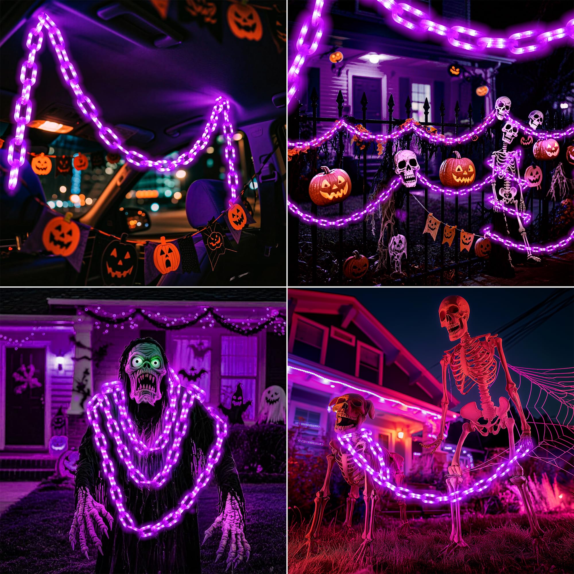 Joomer Battery Operated Halloween Lights Outdoor  9.5 Ft 160 Led Waterproof Halloween Decorative Plastic Chain String Lights  8 Lighting Modes And Timer Function  Suitable For Outdoor Indoor (Purple)