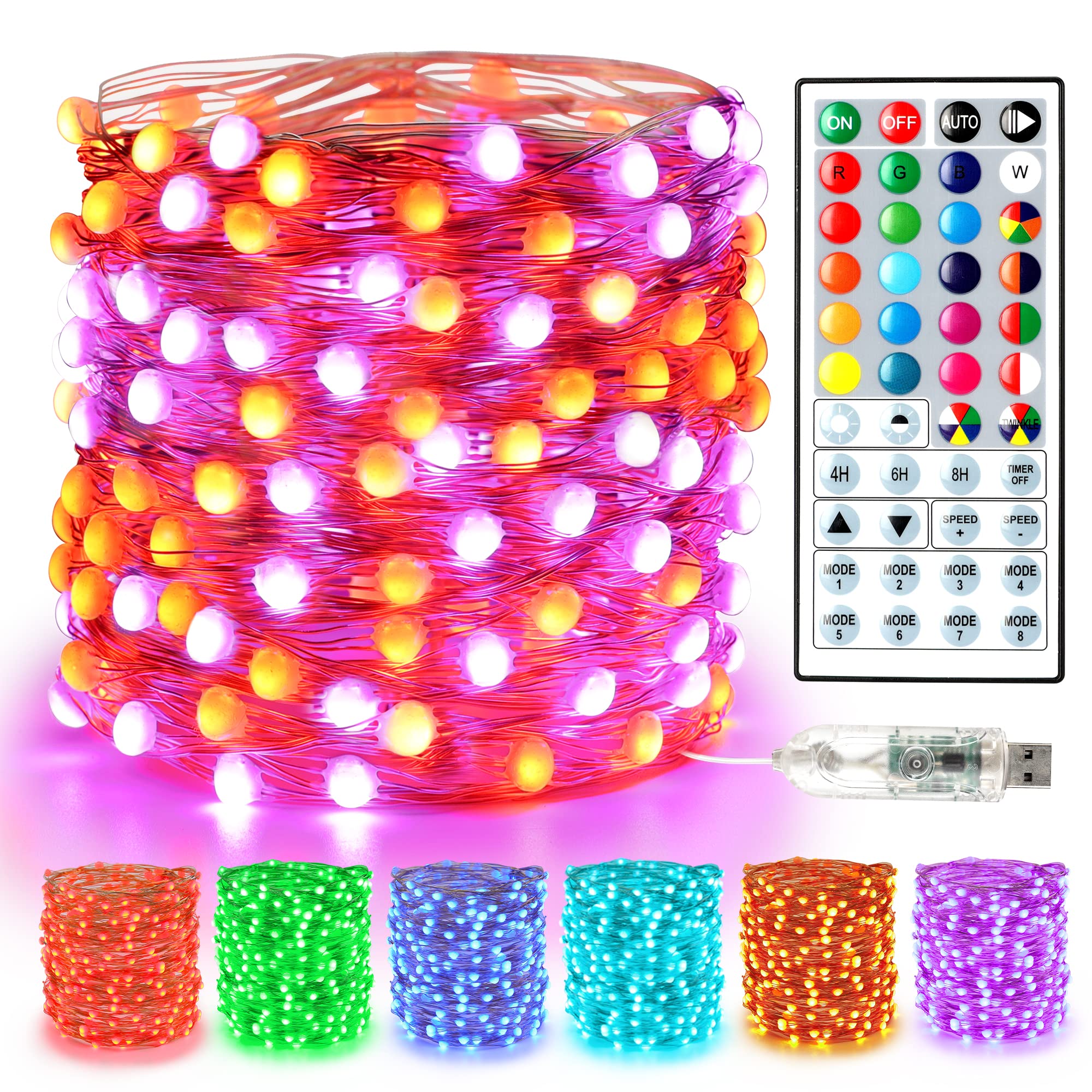 BrizLabs Halloween Fairy String Lights, 33ft 100 LED Color Changing Christmas Fairy Lights with Remote Timer, USB RGB Halloween 