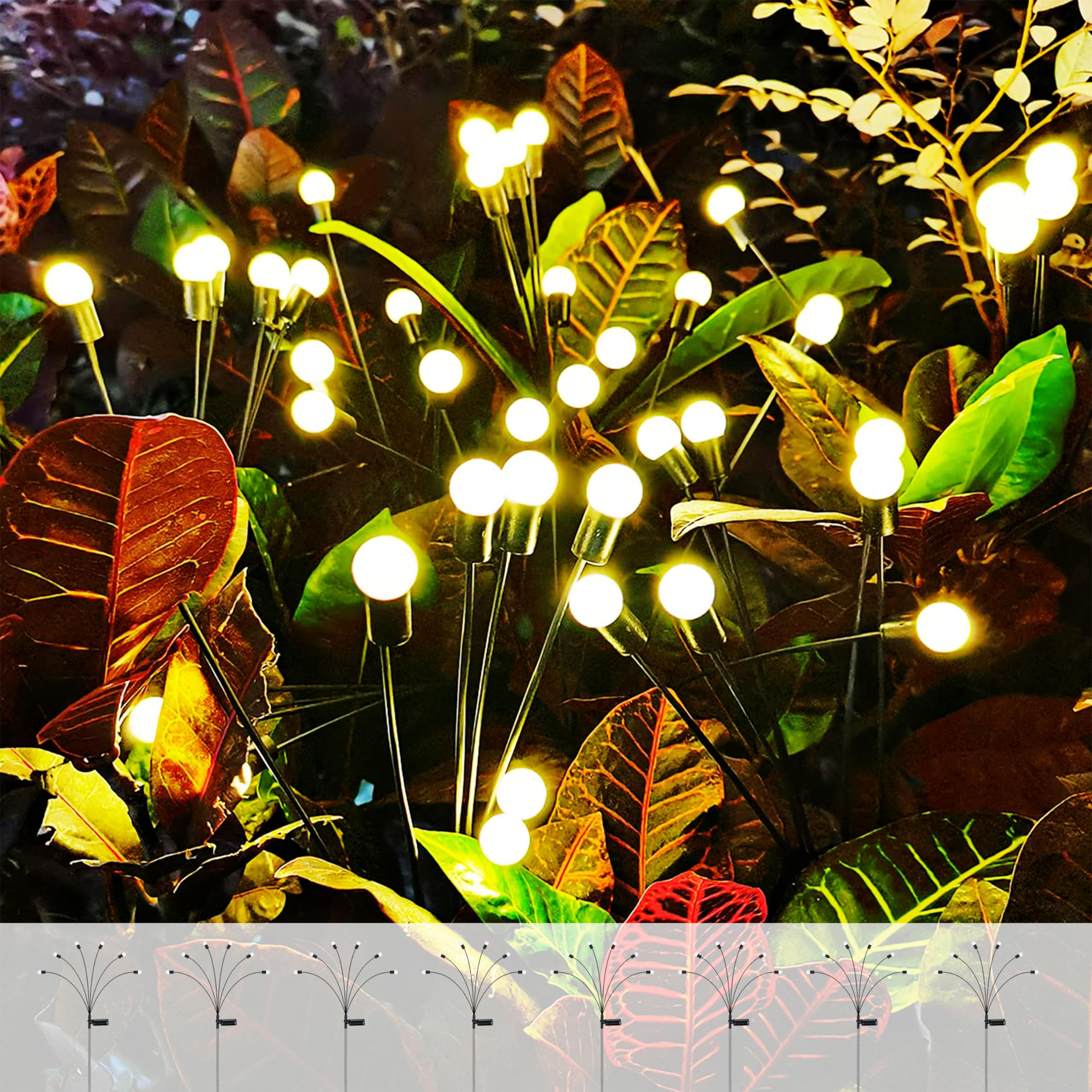 ANTQUE Solar Garden Lights, 8 Pack Swaying Starburst, Waterproof Outdoor Decor, Warm Color, 6LED