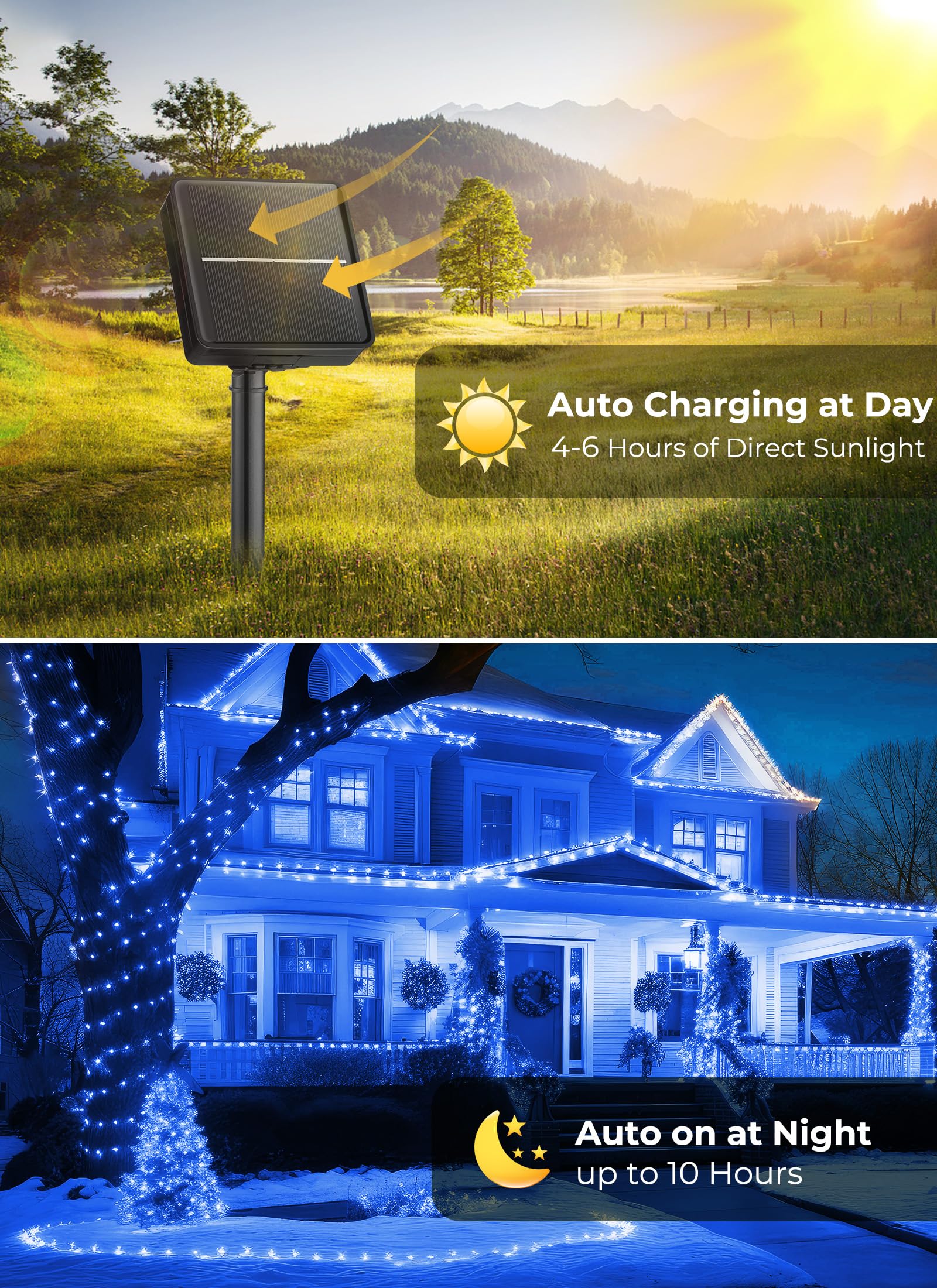 2-Pack 400Led 170Ft Total Solar Outdoor Lights Ip65 Waterproof Solar Powered Lights With 8 Lighting Modes For Party Garden Yard Home Holiday Tree Decoration Lighting Blue