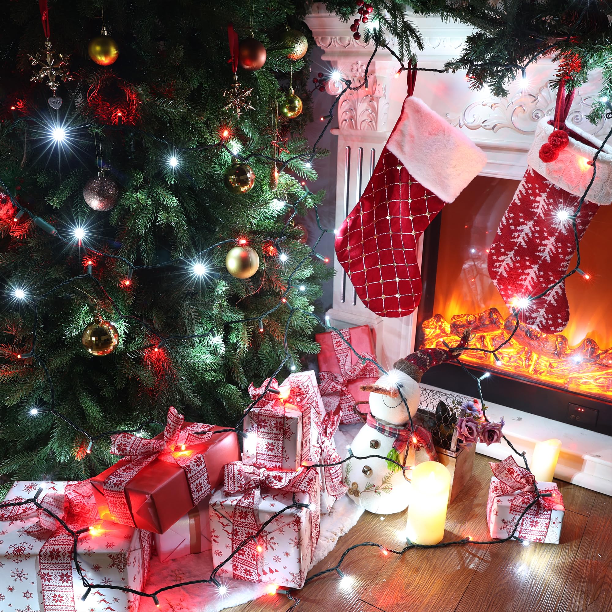 Brizled 33ft Red & White Christmas Lights, 100 LED Connectable Mini Lights, UL Listed for Indoor/Outdoor Use, Green Wire