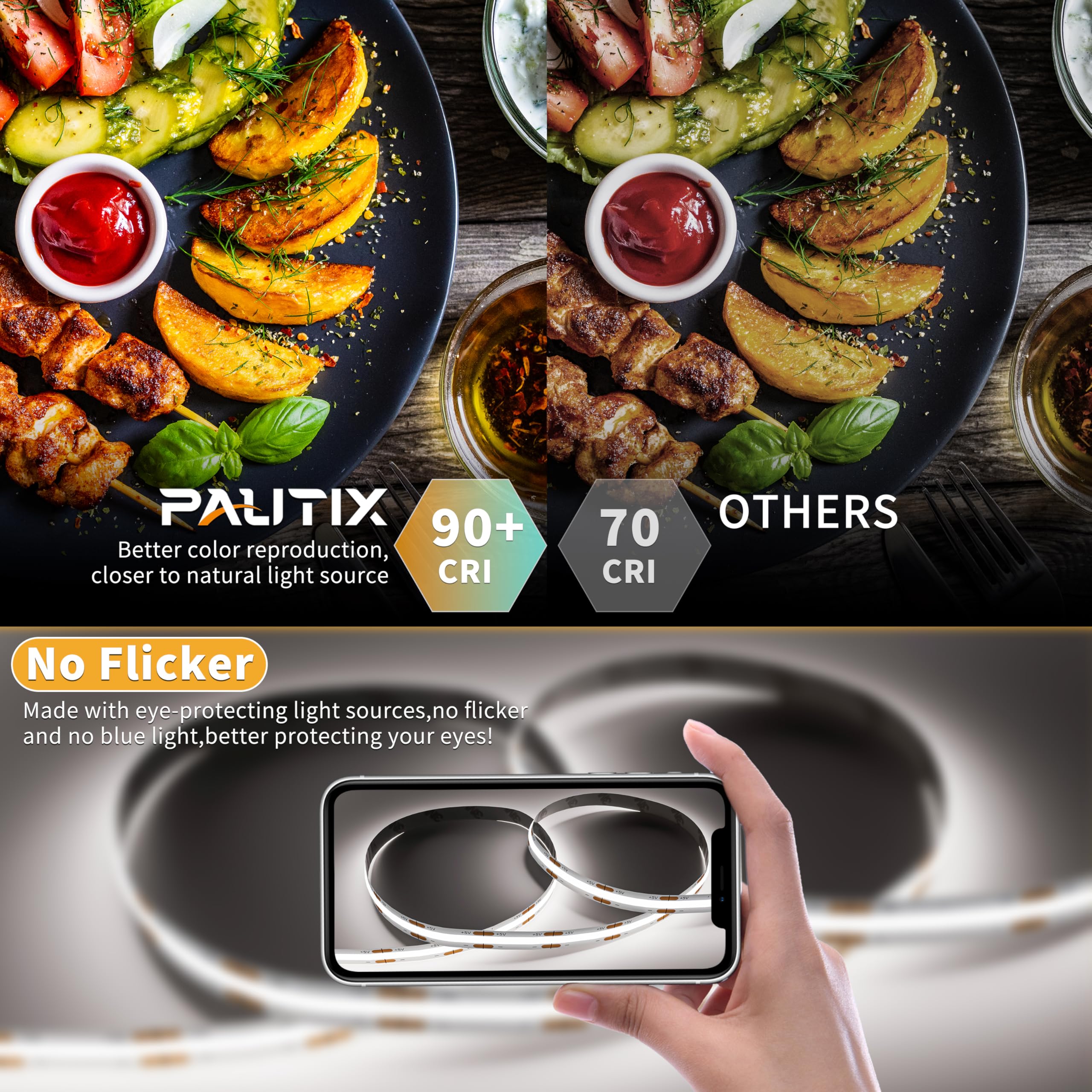 Pautix 5V Usb Cob Led Strip Light 6.56Ft/2M 1200Lm, Dimmable 640Leds 6000K Daylight White Cri90+ With Rf Remote Tv Backlight,Fle