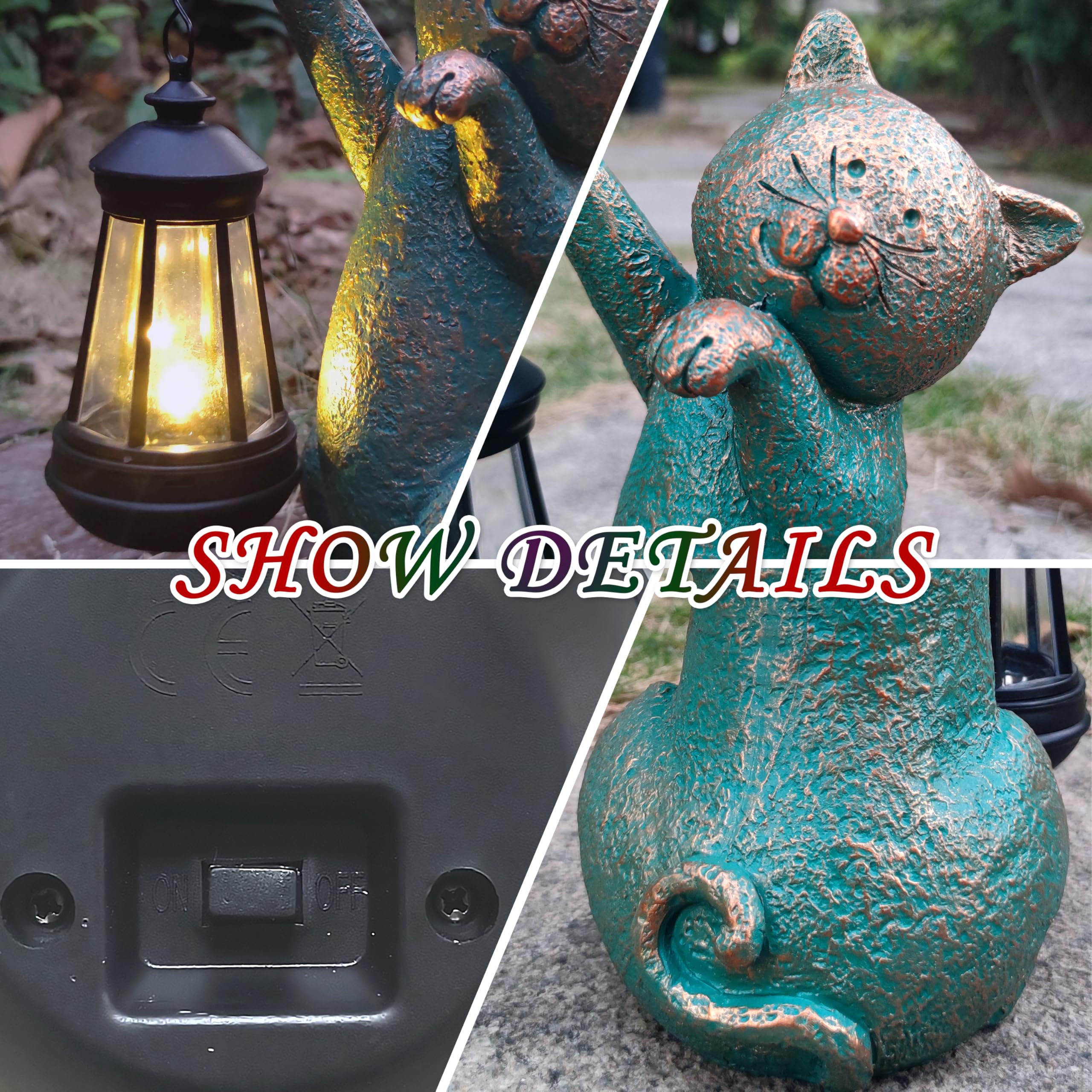 Joybee Garden Statues Cat With Solar Lantern Outdoor Decor-Cat Solar Figurines Lights Decorations For Patio Yard Lawn Ornaments-