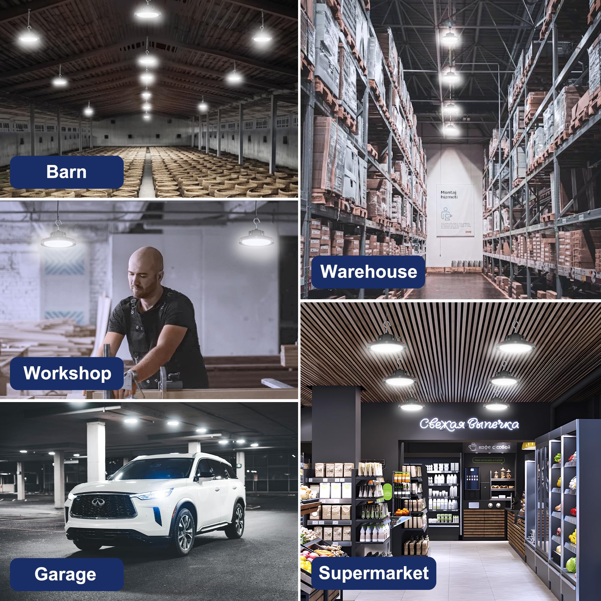 CINOTON 160W UFO LED High Bay Light, 24000LM, Aluminum, Daylight White 5000K, ETL Listed, Model HB025, 1 Pack