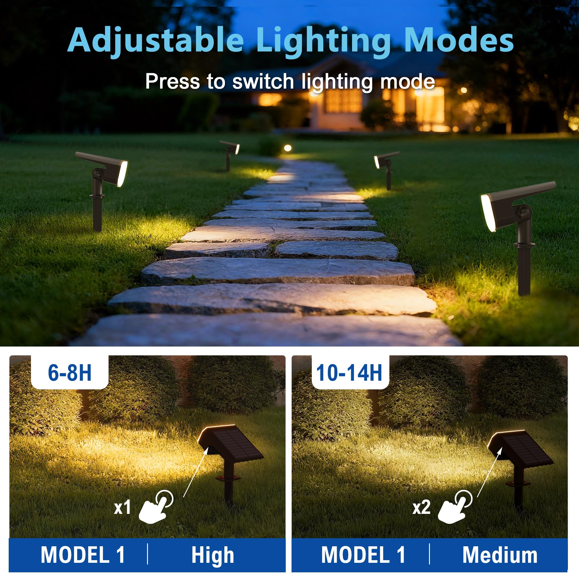 Jejot Solar Lights Outdoor Waterproof Ip65  Super Bright Led  3000K 2 Lighting Modes  Solar Powered Yard Garden Solar Spot Lights For Outside Landscape Auto On/Off -4 Pack