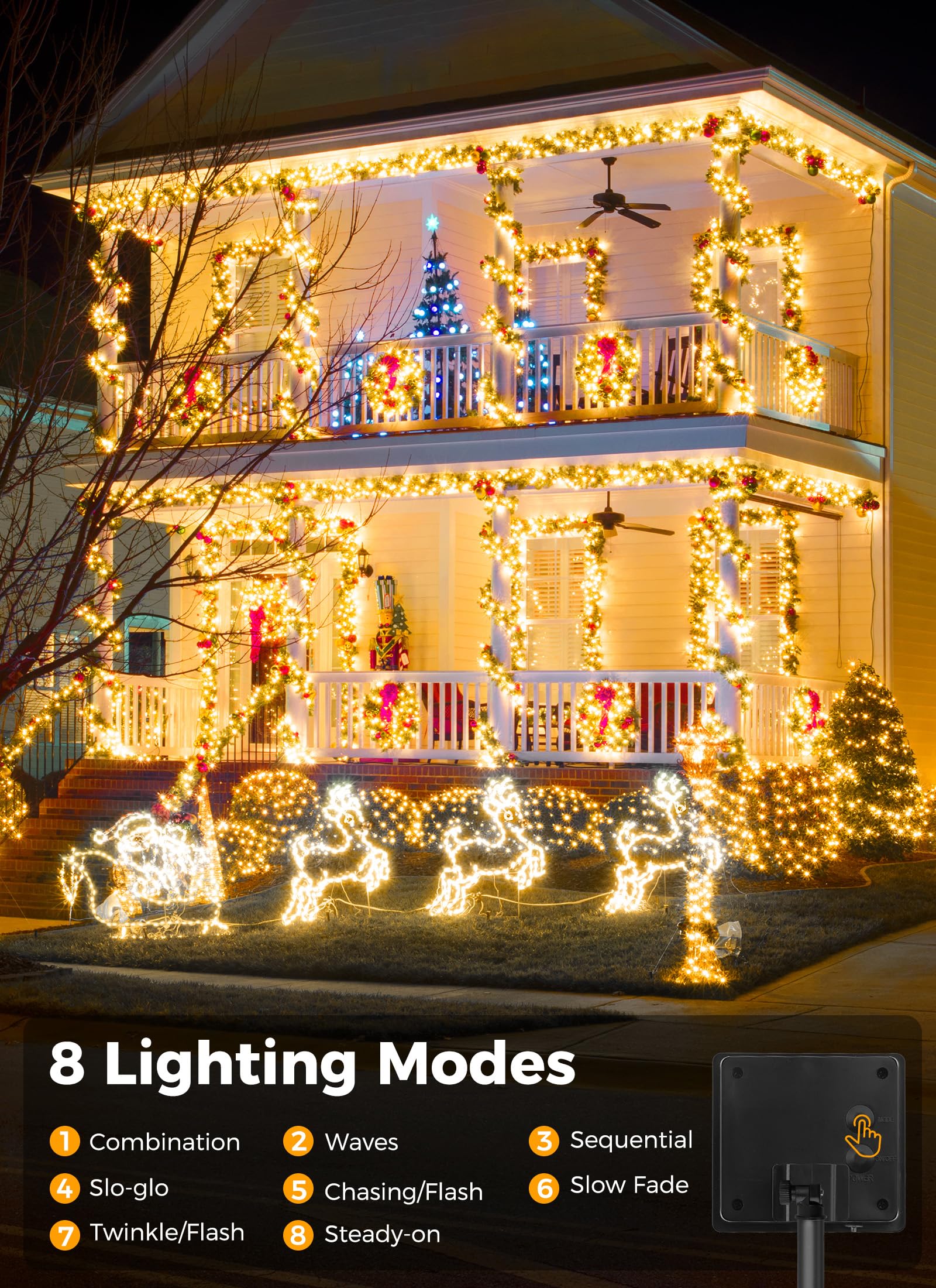 Brightown 2-Pack Solar Outdoor Lights, 480LED, 170FT, IP65 Waterproof, 8 Lighting Modes, Warm White, Mini Lights