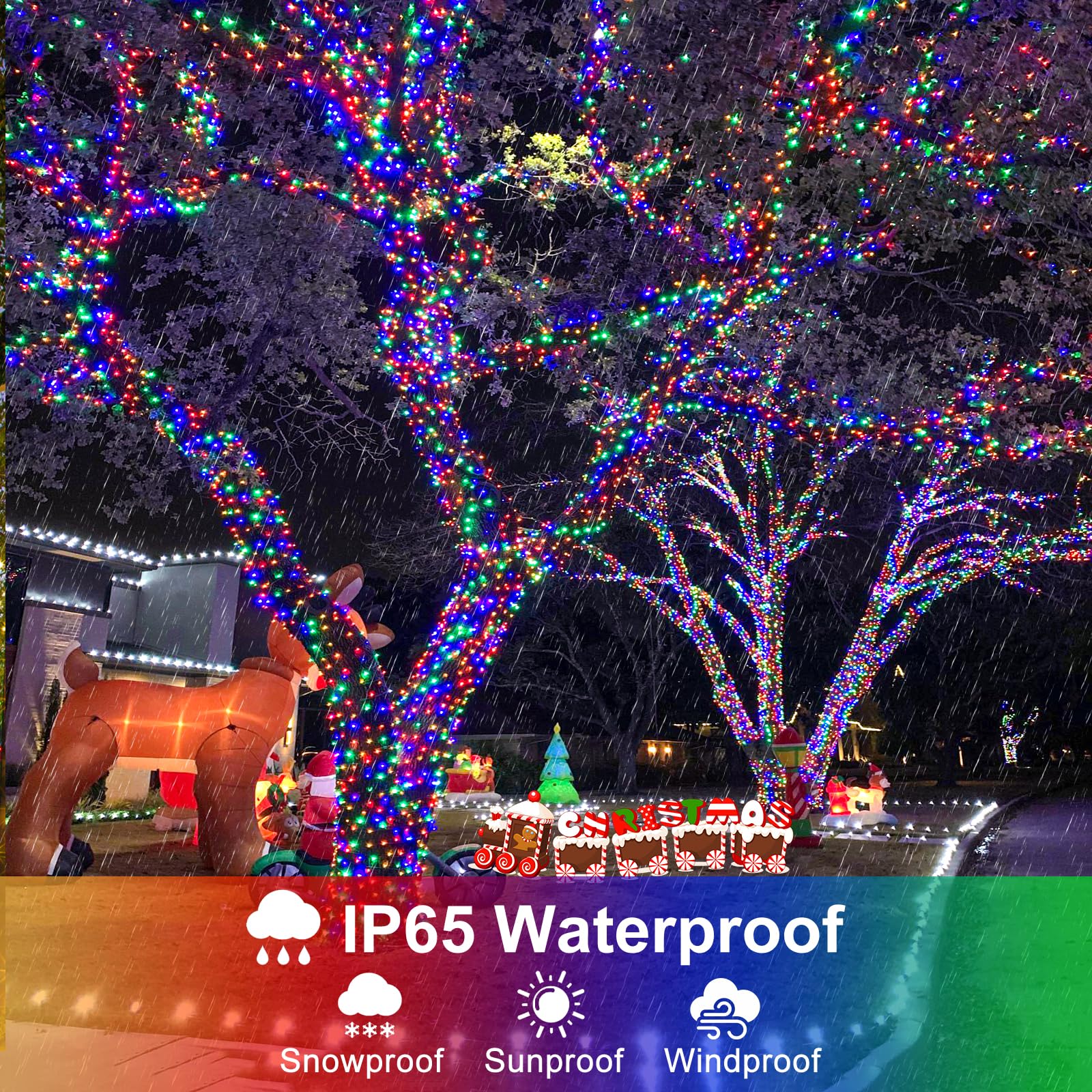 Christmas Lights Outdoor, 66Ft 200 Led Christmas Tree Lights With 8 Modes Waterproof, Connectable Twinkle String Light Green Wir