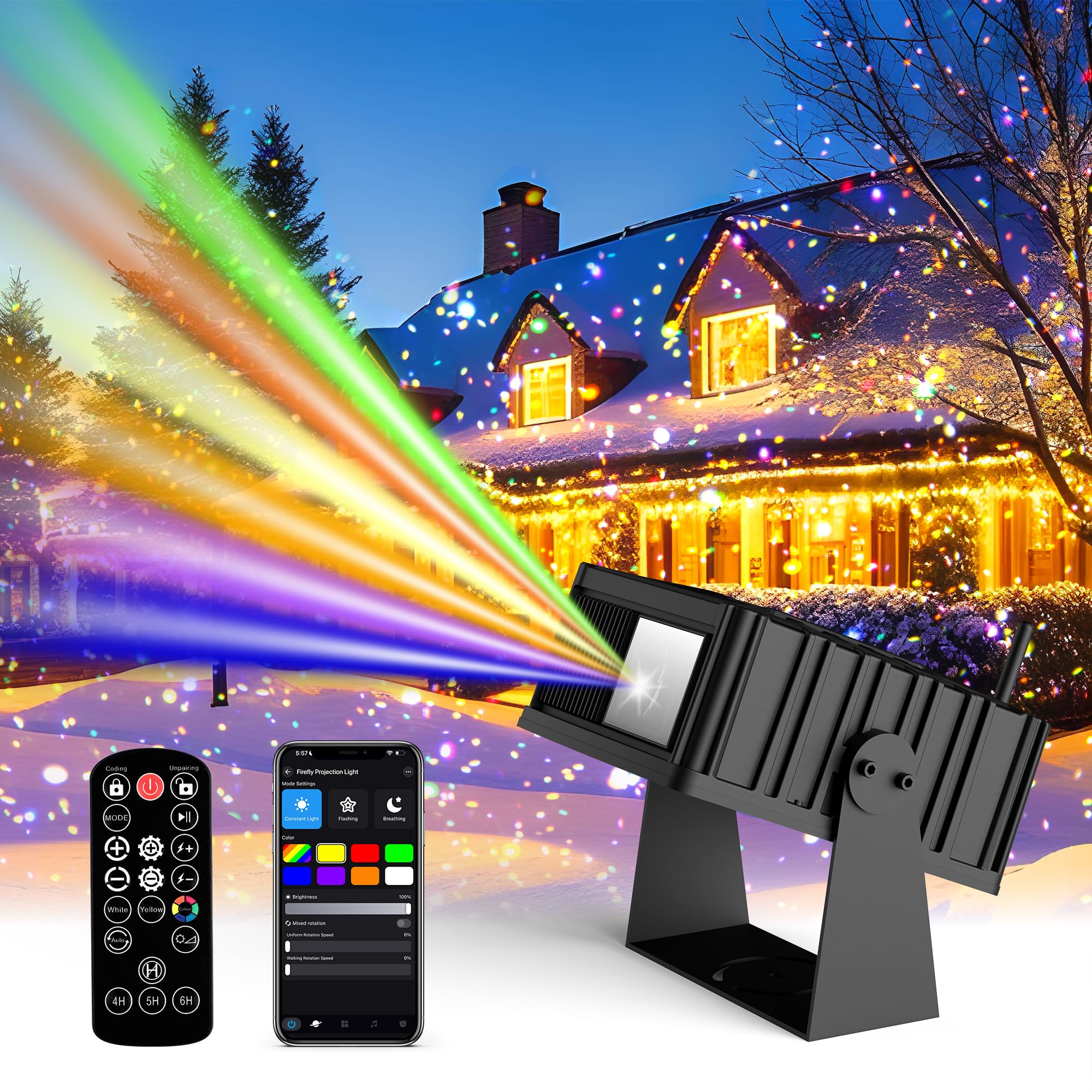 AIRIVO Outdoor Star Laser Projector, App & Remote Control 7 Colors Motion Smart Firefly Lights Christmas Snowflake Projector, 8 