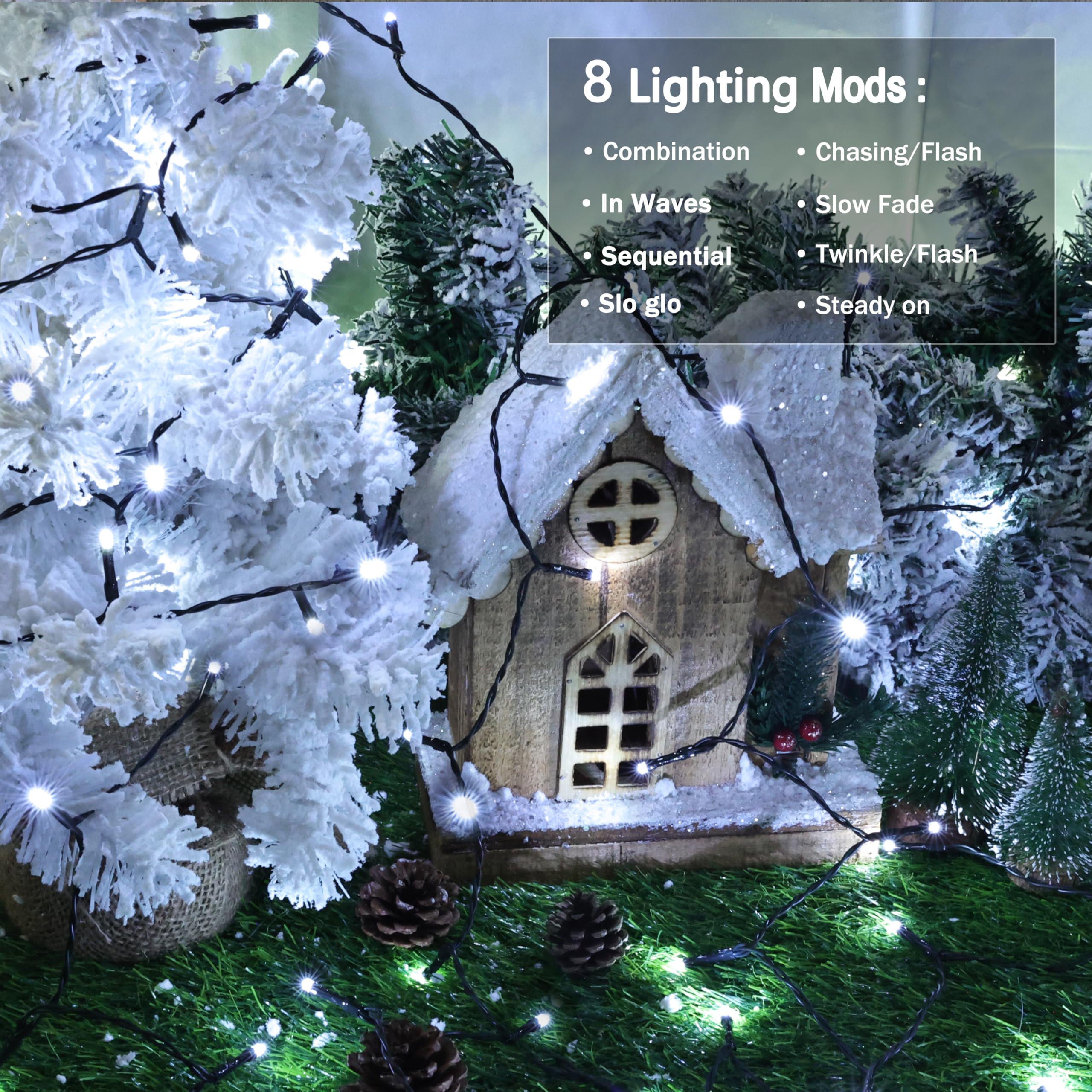 Lomotech Battery Operated Christmas Lights - 2 Pack Total 33Ft 100Leds String Lights 8 Modes Waterproof With Timer For Home  Garden  Party  Holiday  Tree Decoration (Green Wire  White)