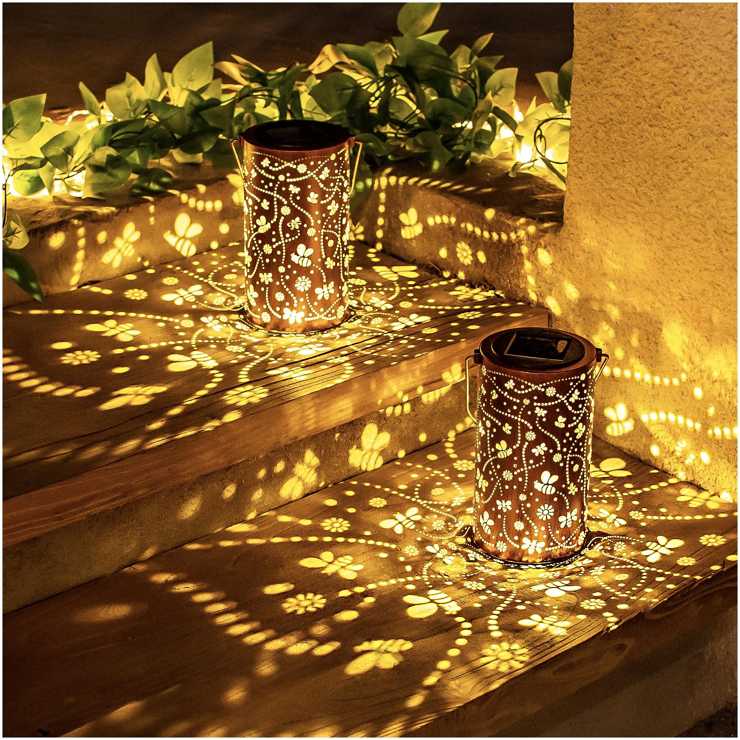 Bee Solar Lanterns Outdoor Waterproof Hanging Solar Lights Bee Gifts For Women Men Metal Decorative Led Bee Lanterns For Garden Decor,Yard,Patio,Lawn,Tabletop,Pathway,Landscape