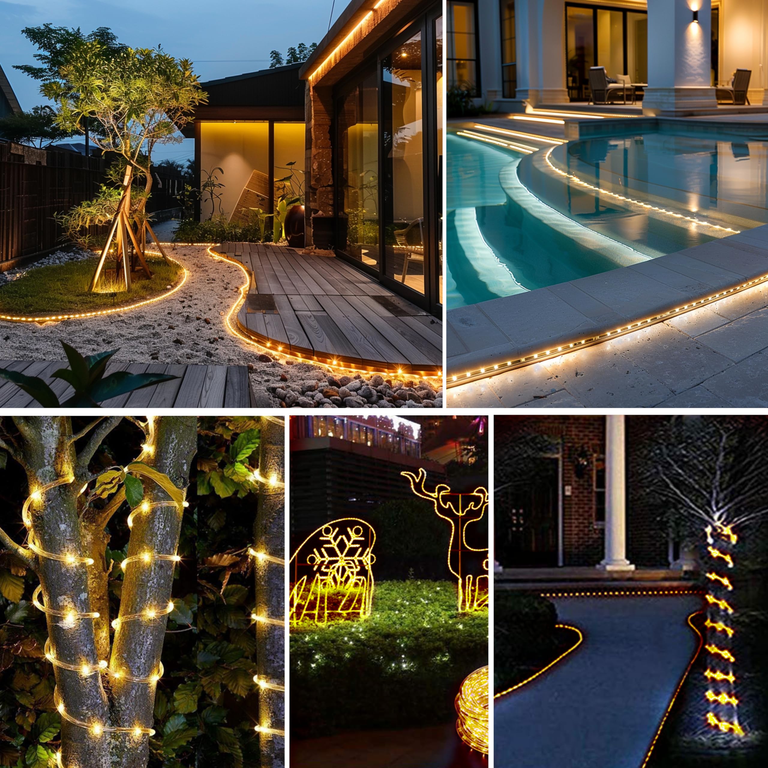 KUshopfast Solar Rope Lights - 1000LED Warm White, IP65 Waterproof, 8 Lighting Modes for Outdoor Garden Decor
