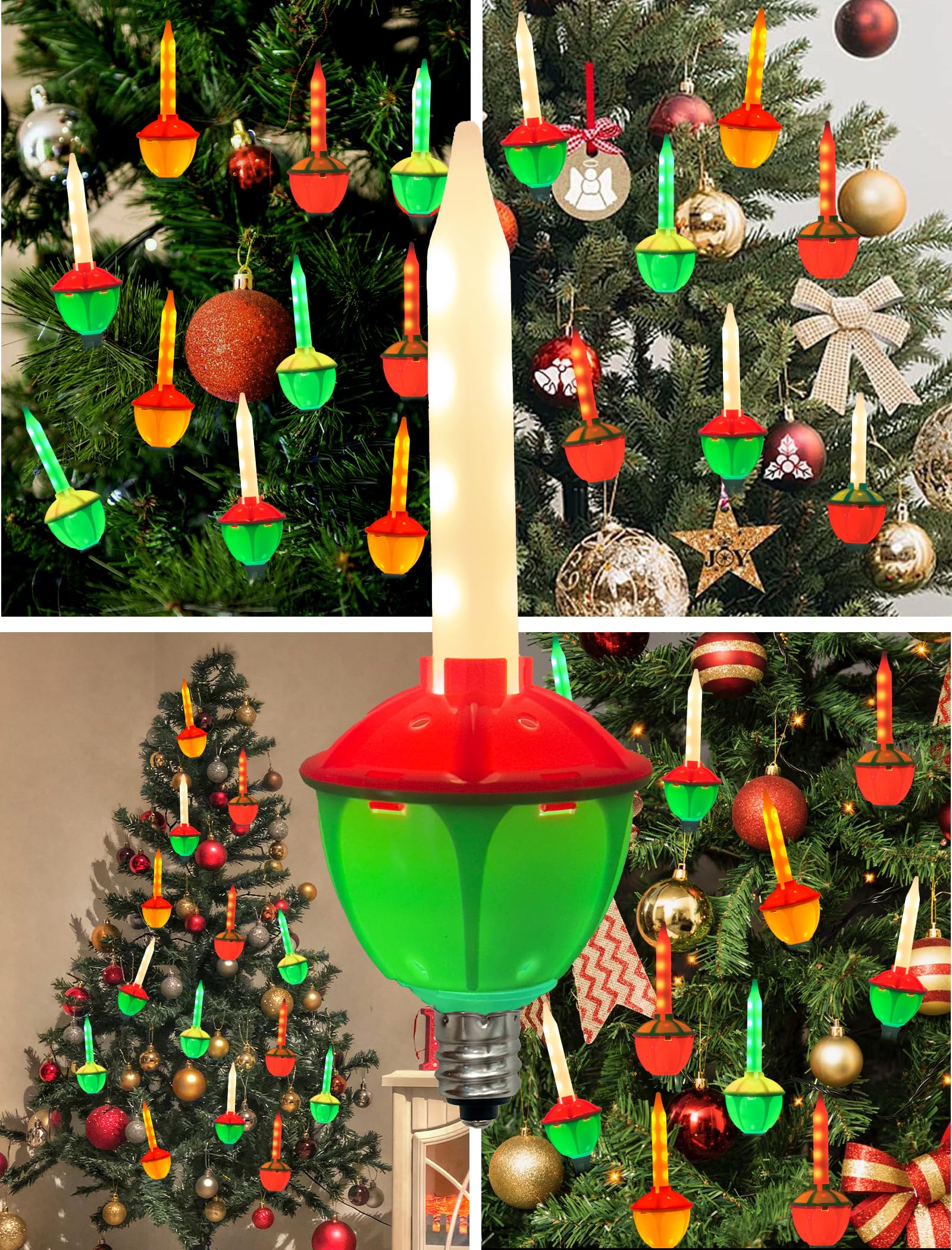 8 Pack Christmas Bubble Lights Replacement Bulbs  Led Multicolor Bubble Lights With Red Green White Yellow Led Bubble Light Replacement Bulbs For Xmas Tree Decor  0.6 Watts  C7/E12 Candelabra Base