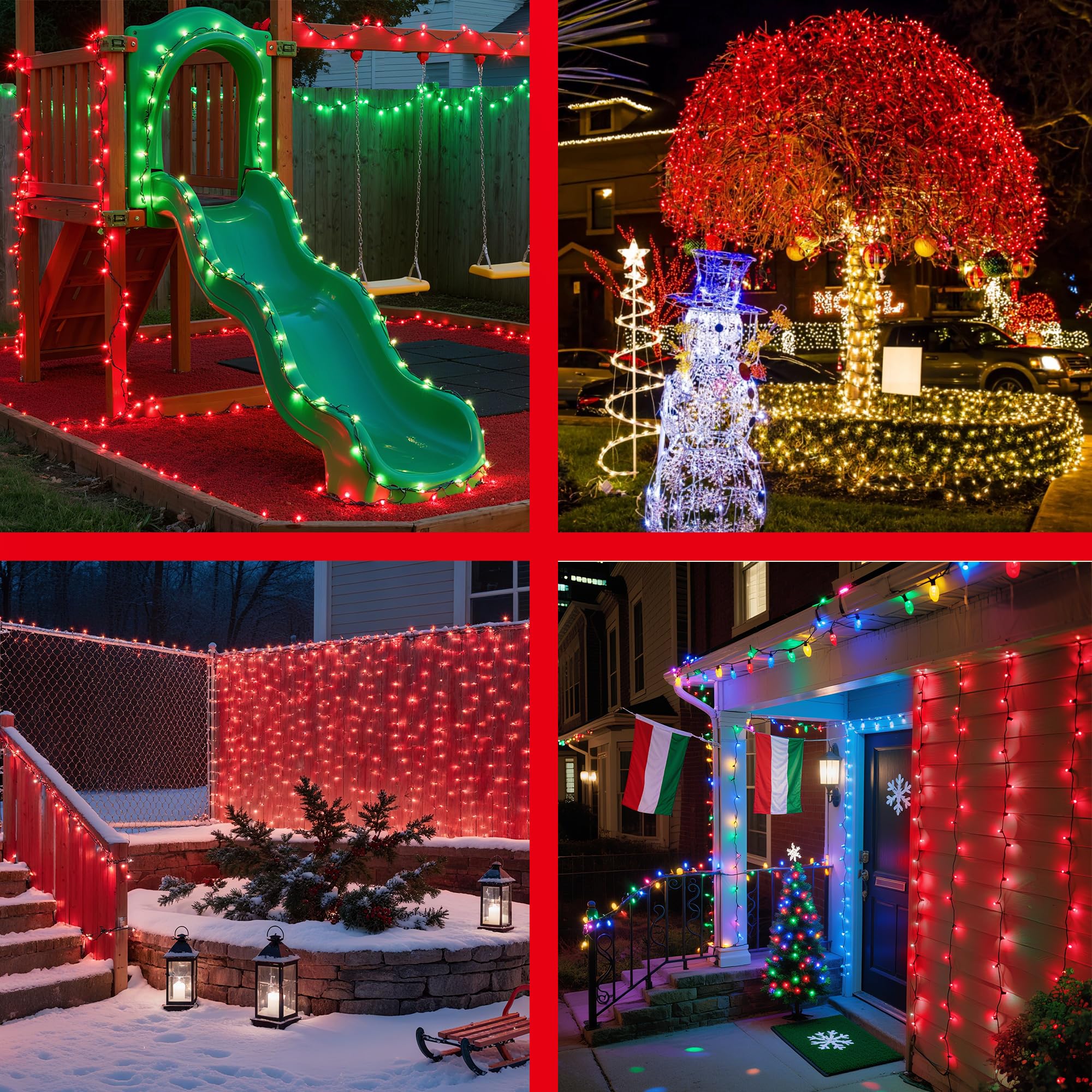 Xikengshq 1500Led Christmas Lights Outdoor Use  470Ft 12 Modes Red Led String Lights With Timer Dimmable  Waterproof Christmas Tree Lights For Xmas Patio Yard Fence Balcony Garden Party Decor Red