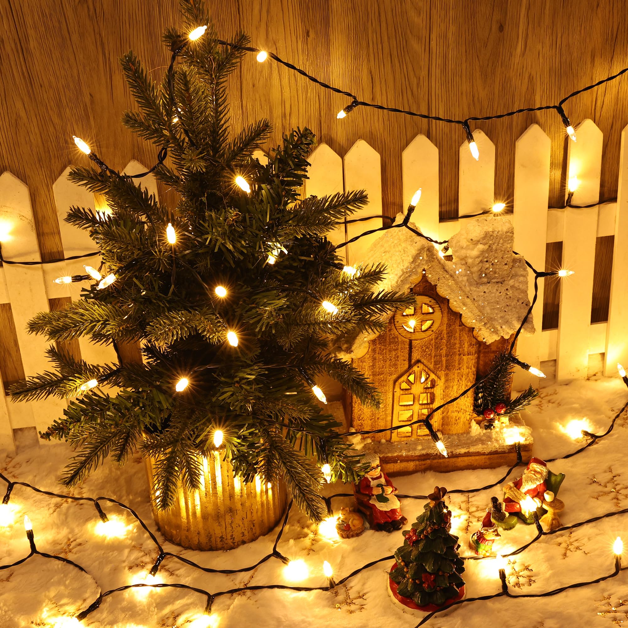 Lomotech Battery Operated Christmas Lights - 4 Pack Total 66Ft 200Leds Mini String Lights 8 Modes Waterproof With Timer For Home  Garden  Party  Holiday  Tree Decoration (Green Wire  Warm White)