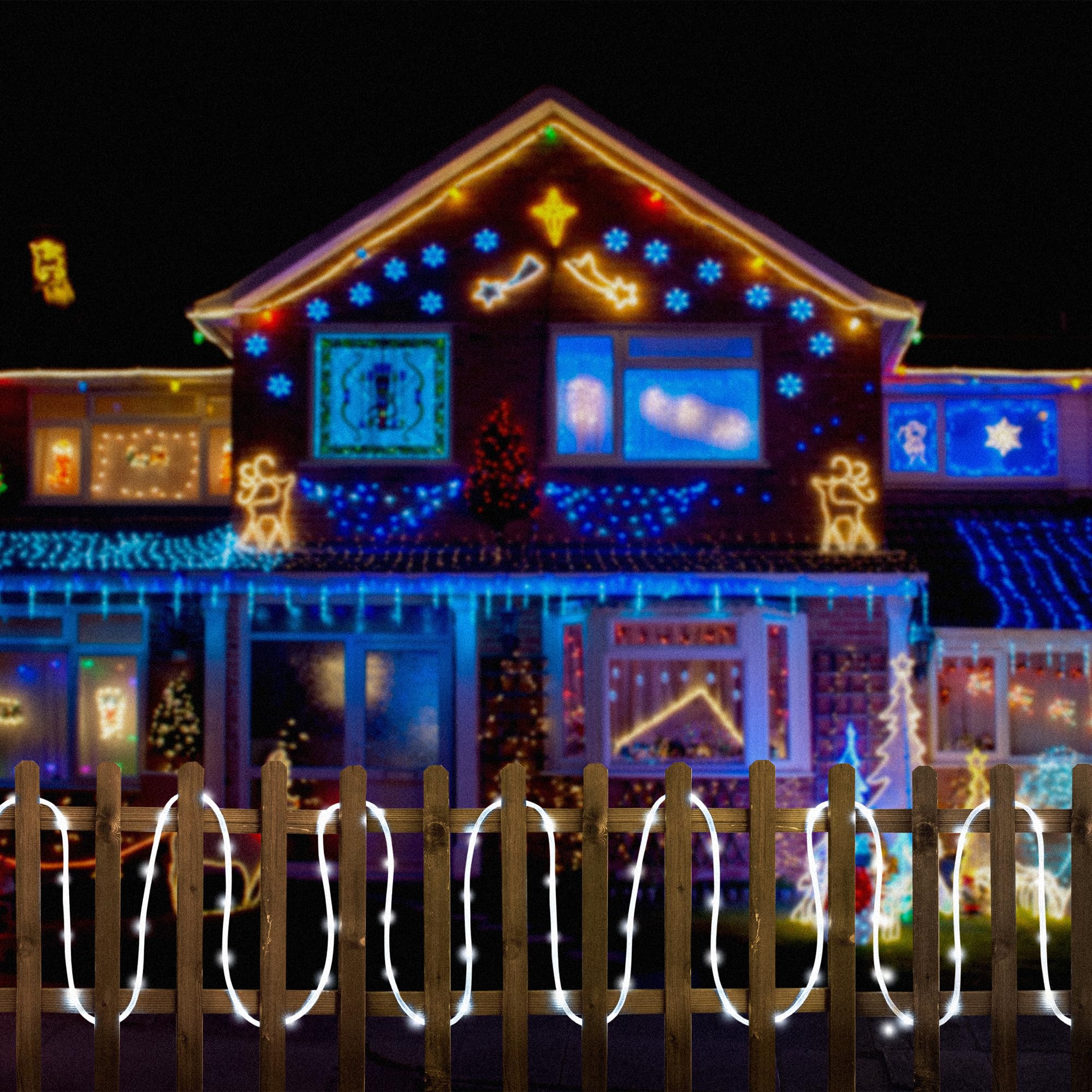 GIGALUMI Solar Rope Lights, 100 LEDs, 35.7 FT, 8 Modes, Waterproof, Cool White, Model 6958