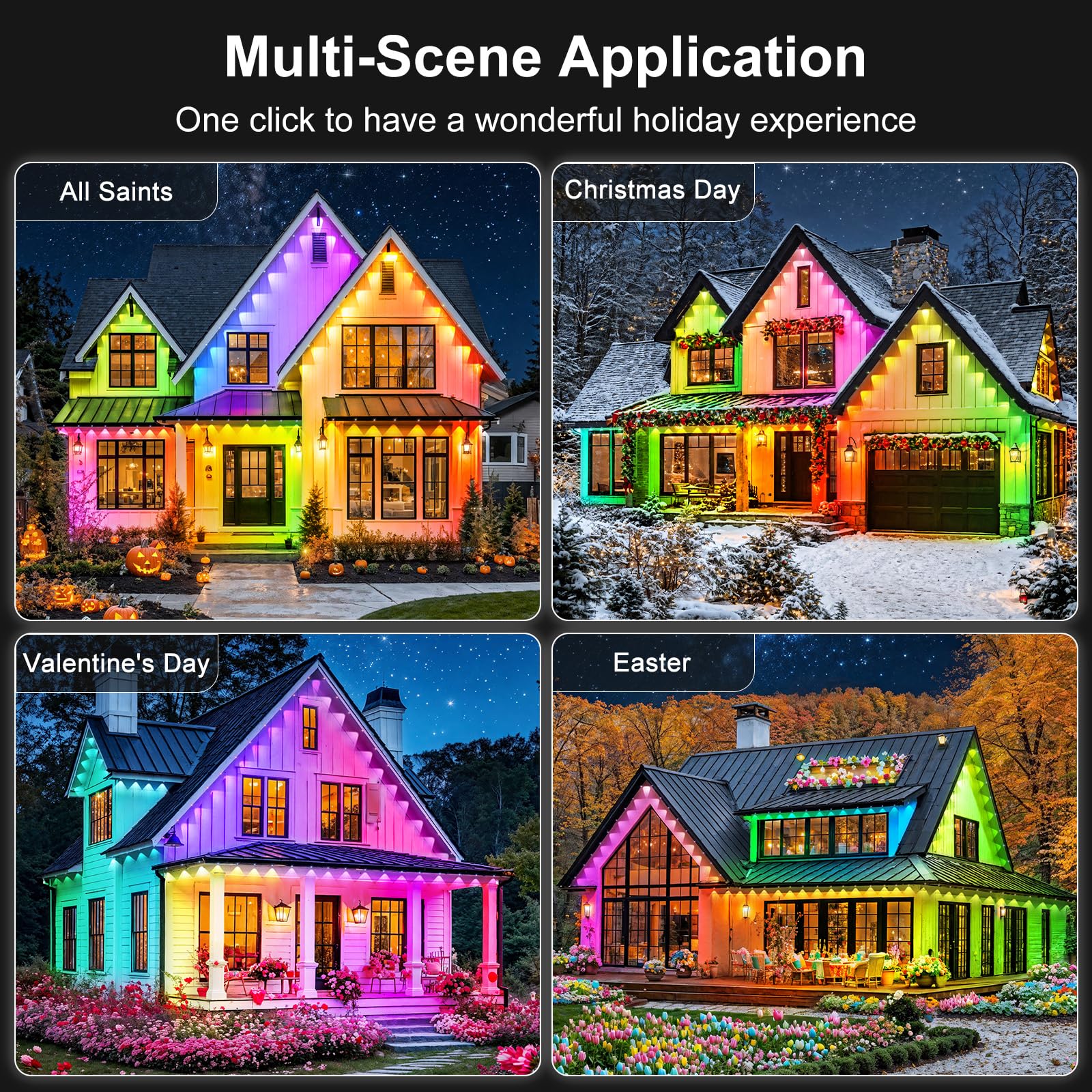 RCUICA 500FT Waterproof Outdoor Lights with Smart App Control, RGB Color, DIY Scenes, Music Sync, Perfect for Garden & Deck Decor