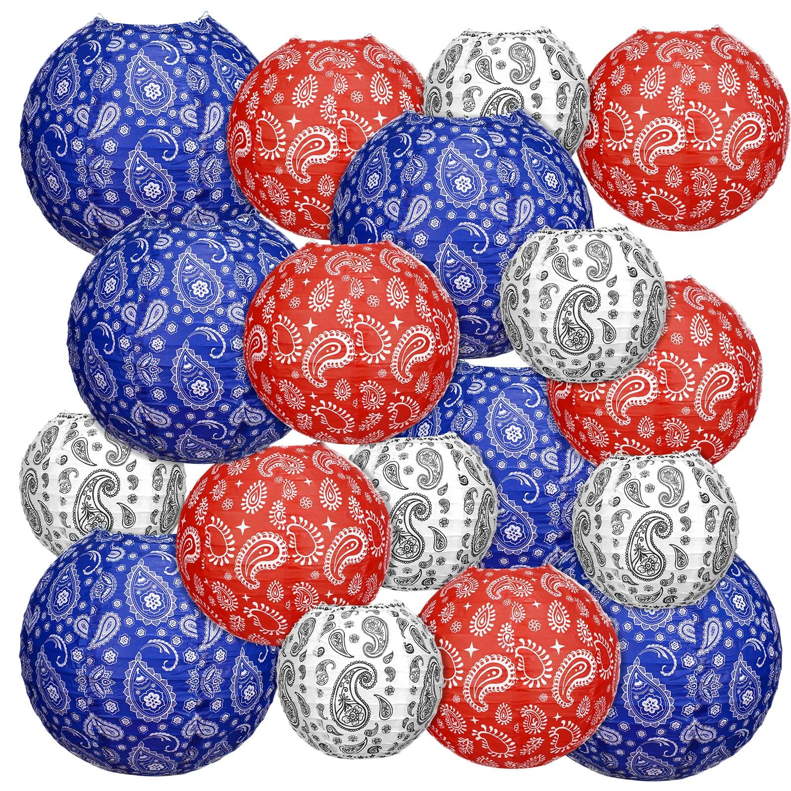 Baquler 18 Pcs 4th of July Decorations Paper Lanterns Paisley Patriotic Red White and Blue Hanging Paper Lanterns 6 8 10 2