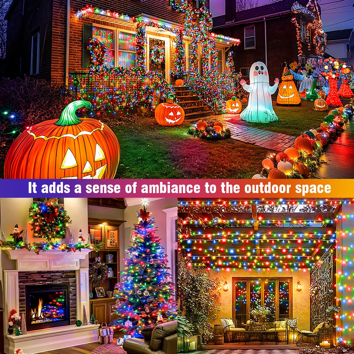 Wastroyal 70Ft 210 Led 4-Color String Lights  Seasonal Fairy Lights With 8 Modes  Waterproof Indoor Outdoor Decorative Lighting For Christmas  Parties  Wedding  Patio