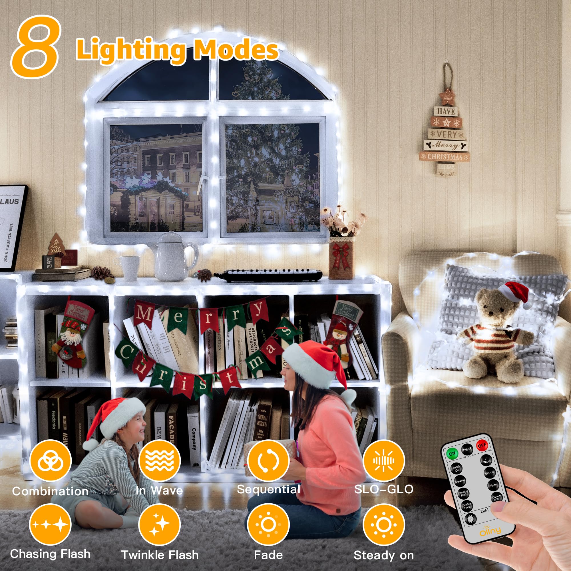 Ollny Rope Lights 33Ft 100 Led, Usb Cool White String Lights With Remote, 8 Modes Ip68 Waterproof Timer Fairys Lights For Indoor Outdoor Bedroom House Party Christmas Decorations