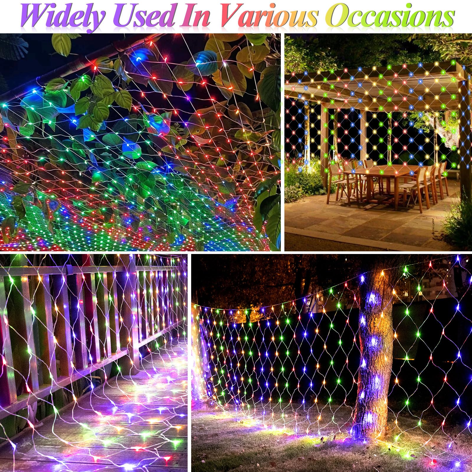 Lov high-standard 300 LED Net Lights - 14.8ft x 5ft, Waterproof, 8 Modes, Multicolor, Connectable Decorative String Lights for Outdoor Use