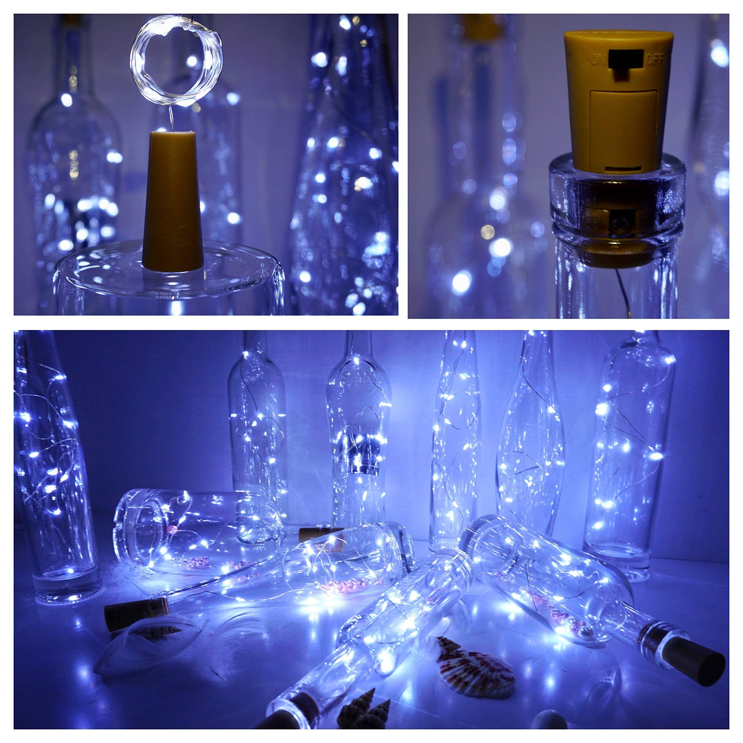 SmilingTown Wine Bottle Cork Lights 15-Pack 10 LED Cool White 40 Inches Copper String Lights for Party Wedding Decoration