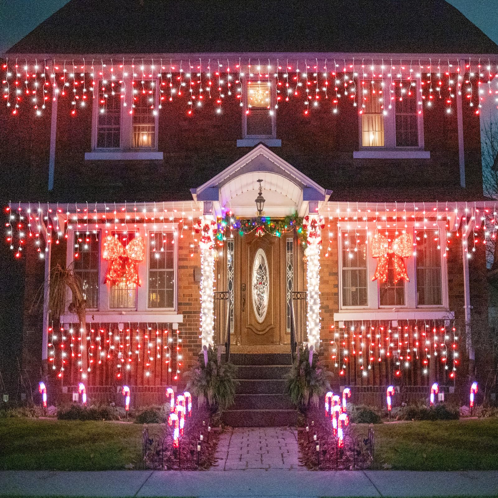 99Ft Icicle Lights For Outside  Red And White Christmas Lights Outdoor Indoor  1216 Led Twinkle Light With 228 Drops Short Curtain Light For Thanksgiving Room Home Wall Bedroom Window Decoration