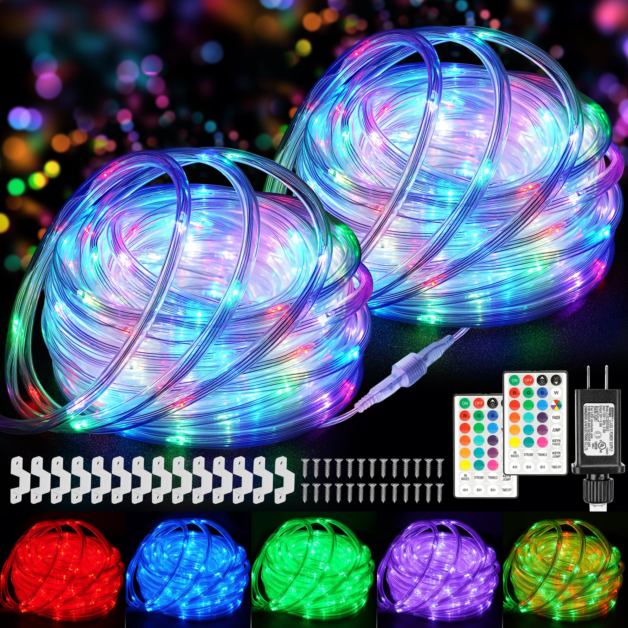 Color Changing Rope Lights Outdoor - 100ft 300 LED Connectable Outdoor String Lights with Remote, 18 Colors Waterproof Tube Ligh