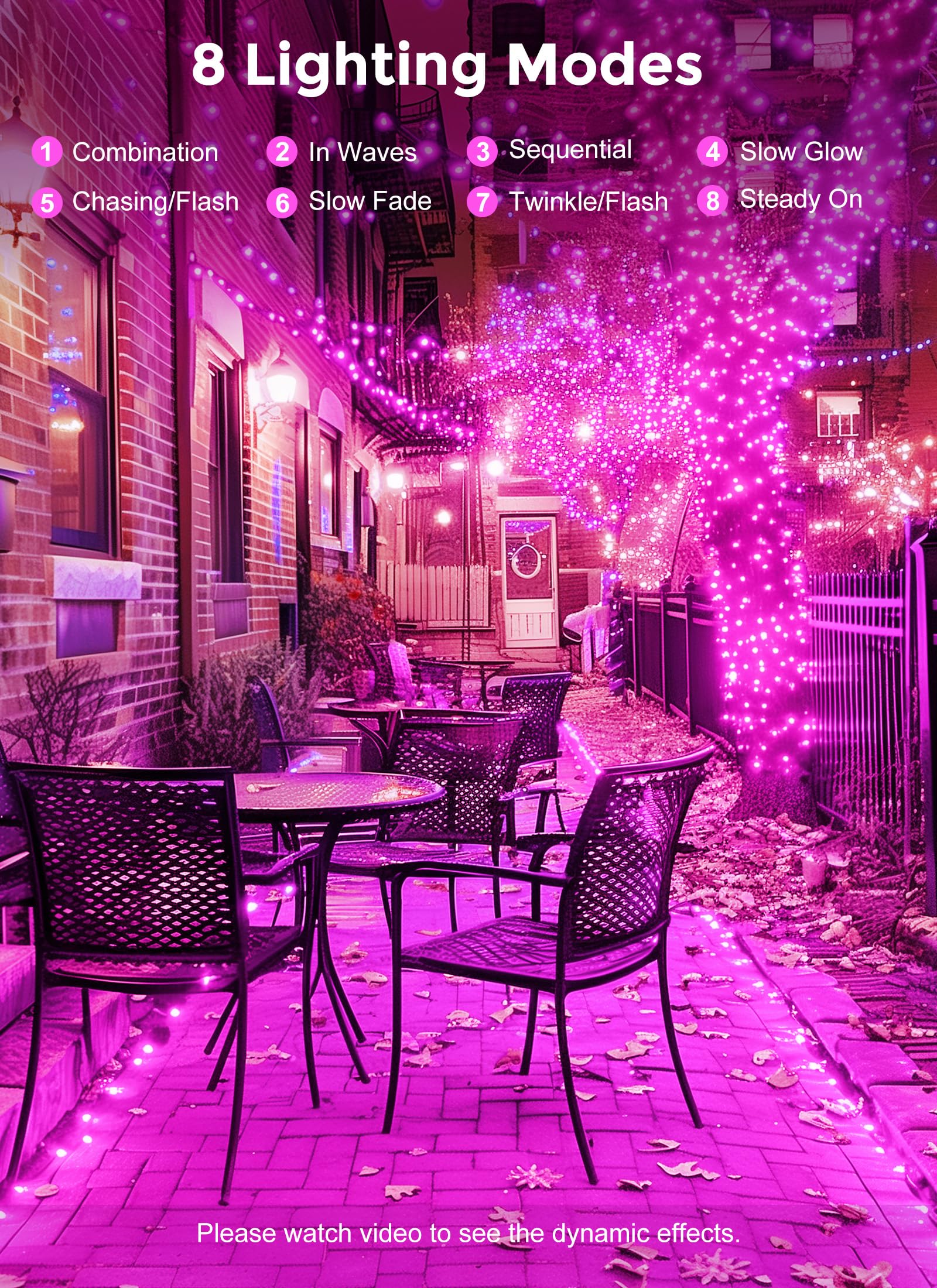 Minetom Solar String Lights For Outside, 33Ft 100 Led Outdoor Solar Fairy Lights, 8 Modes Balcony Lights For Tree Patio Christmas Party Wedding Decor (Pink)