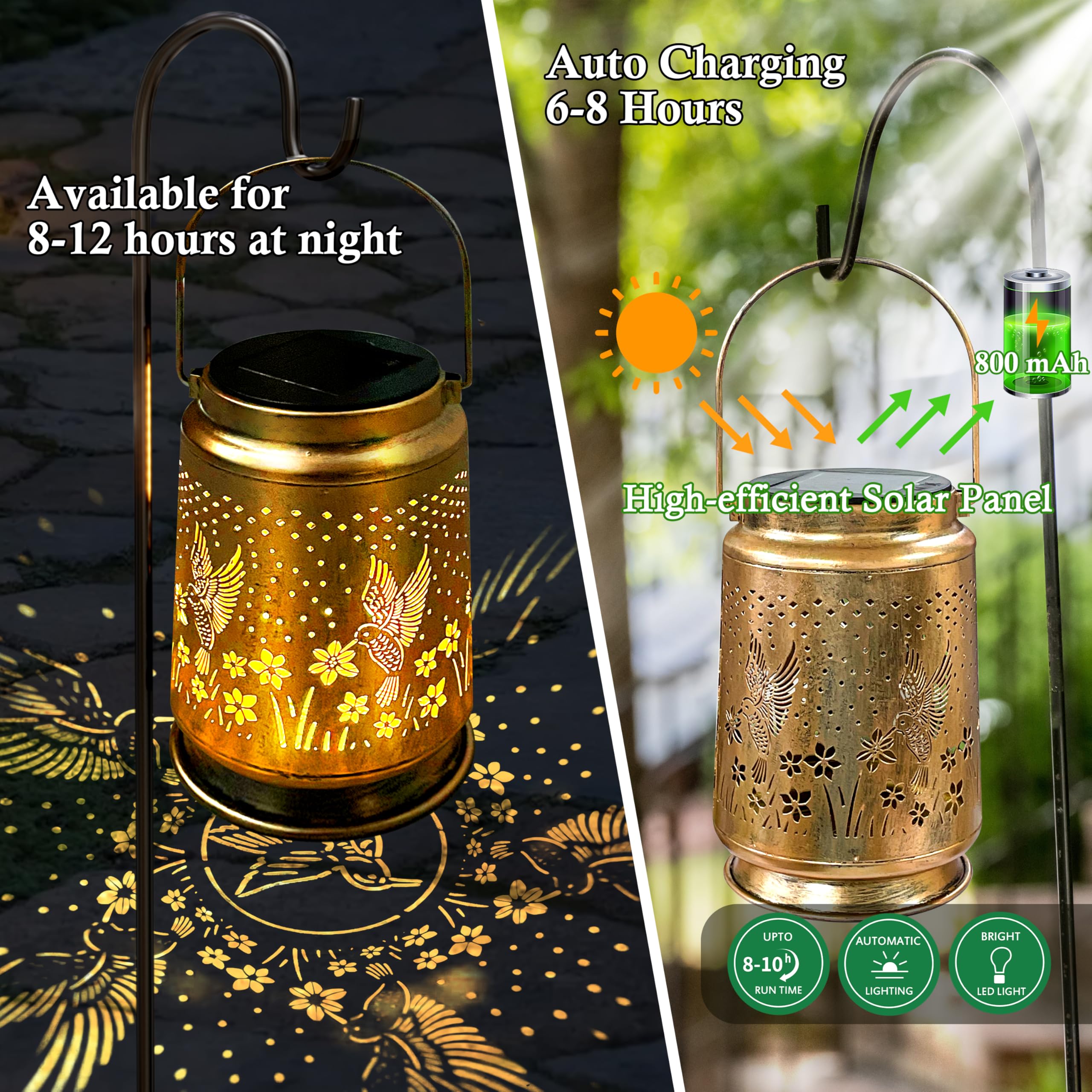 Ky&Bosam Solar Lanterns Outdoor Waterproof Hummingbird Garden Decor Birthday Gifts For Women Mom Grandma Hanging Solar Lights Me