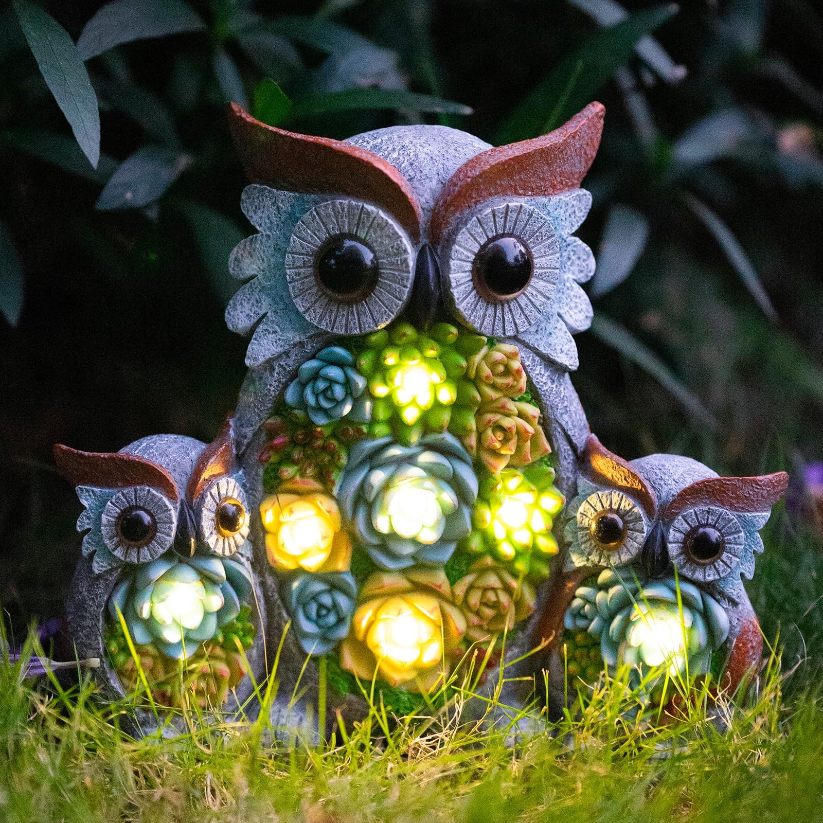 Candieslife Solar Garden Statue Lights Owl Figurine with LED Lights, Outdoor Garden Succulent Ornaments Waterproof Decoration fo