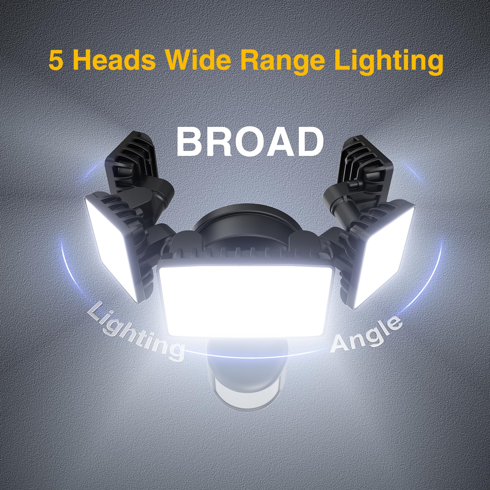Onforu 5 Heads 55W LED Security Light, 5000LM, 360° Motion Sensor, IP65 Waterproof, Black, Model BDBS55G-5