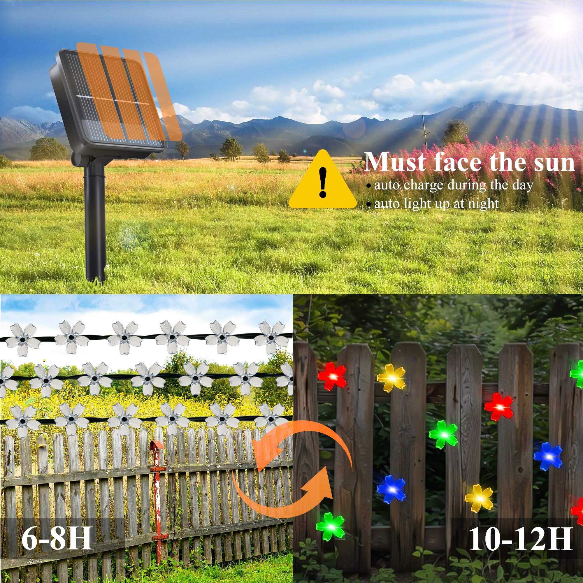 Solar String Lights For Outside,50 Led Solar Flower String Lights Outdoor Waterproof,Solar Powered Outdoor Decorative String Lig