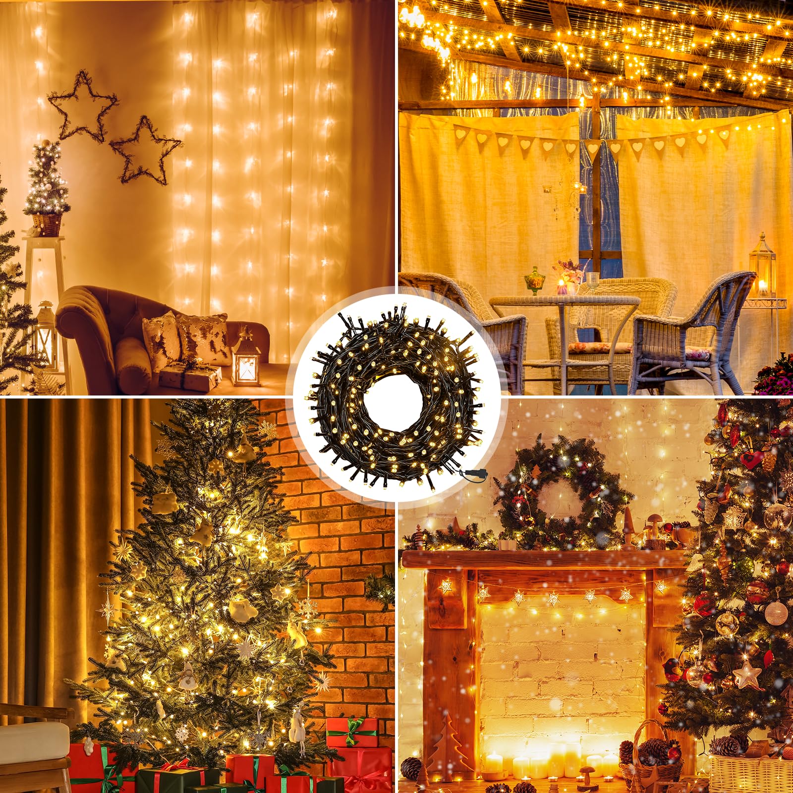 Twinkle Star Christmas Lights Outdoor, 66Ft 200 Led Christmas Tree String Lights Indoor For Xmas Party Decorations, Warm White, Usb Mode