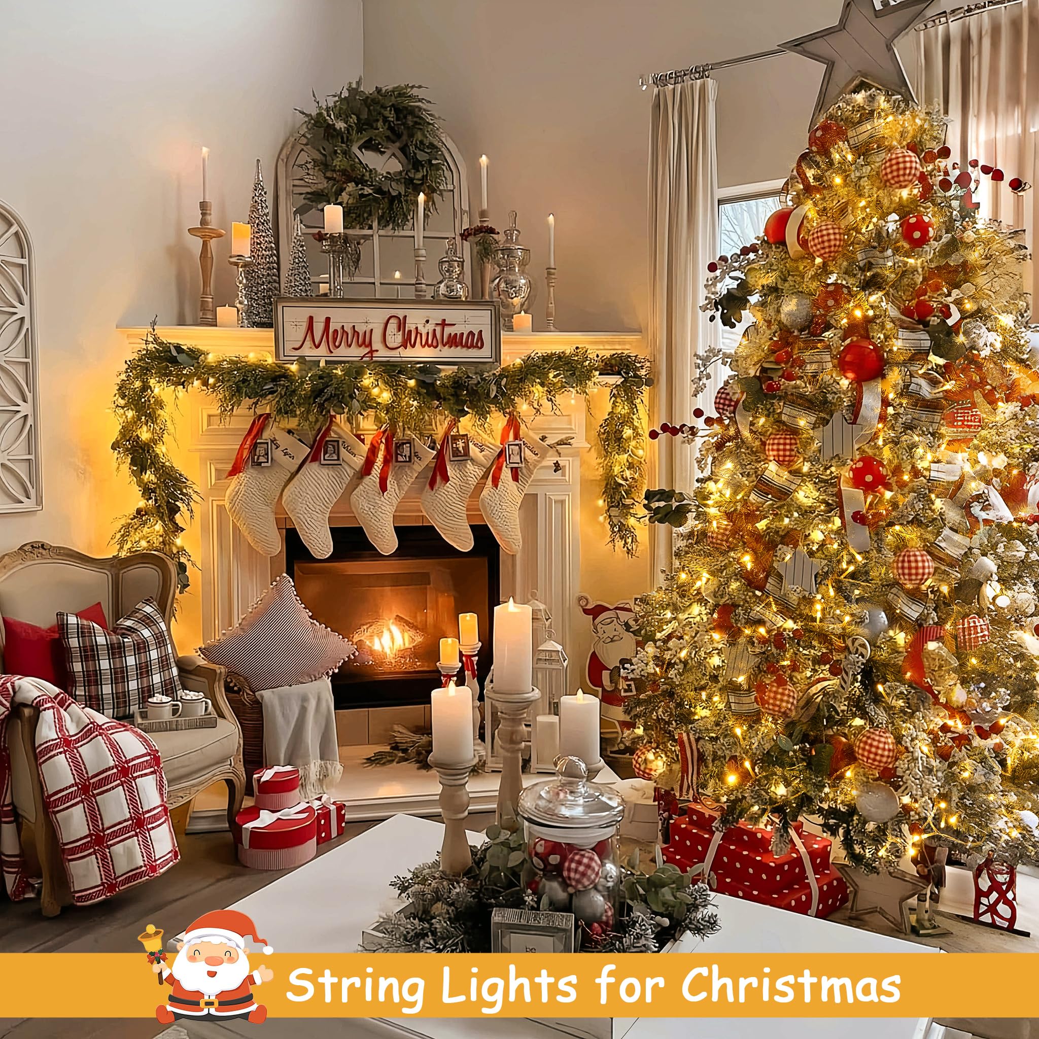 JMEXSUSS 2 Pack Battery Operated String Lights, 33ft, 100 LED, Warm White, 8 Modes, Model 690489fc-45b9-4365-