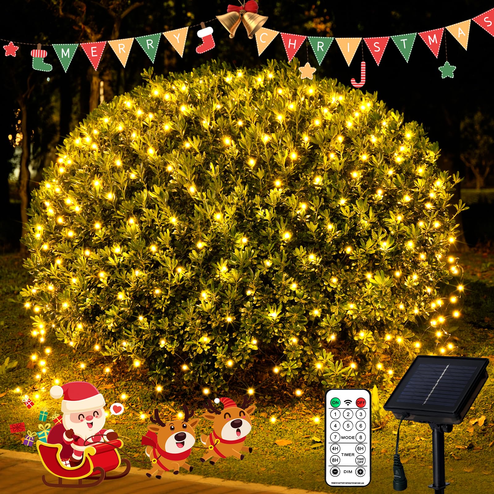 JMEXSUSS Solar Net Lights, 320 LED Waterproof, 9.8ft x 6.6ft, Warm White for Outdoor Bush Tree Garden Decor