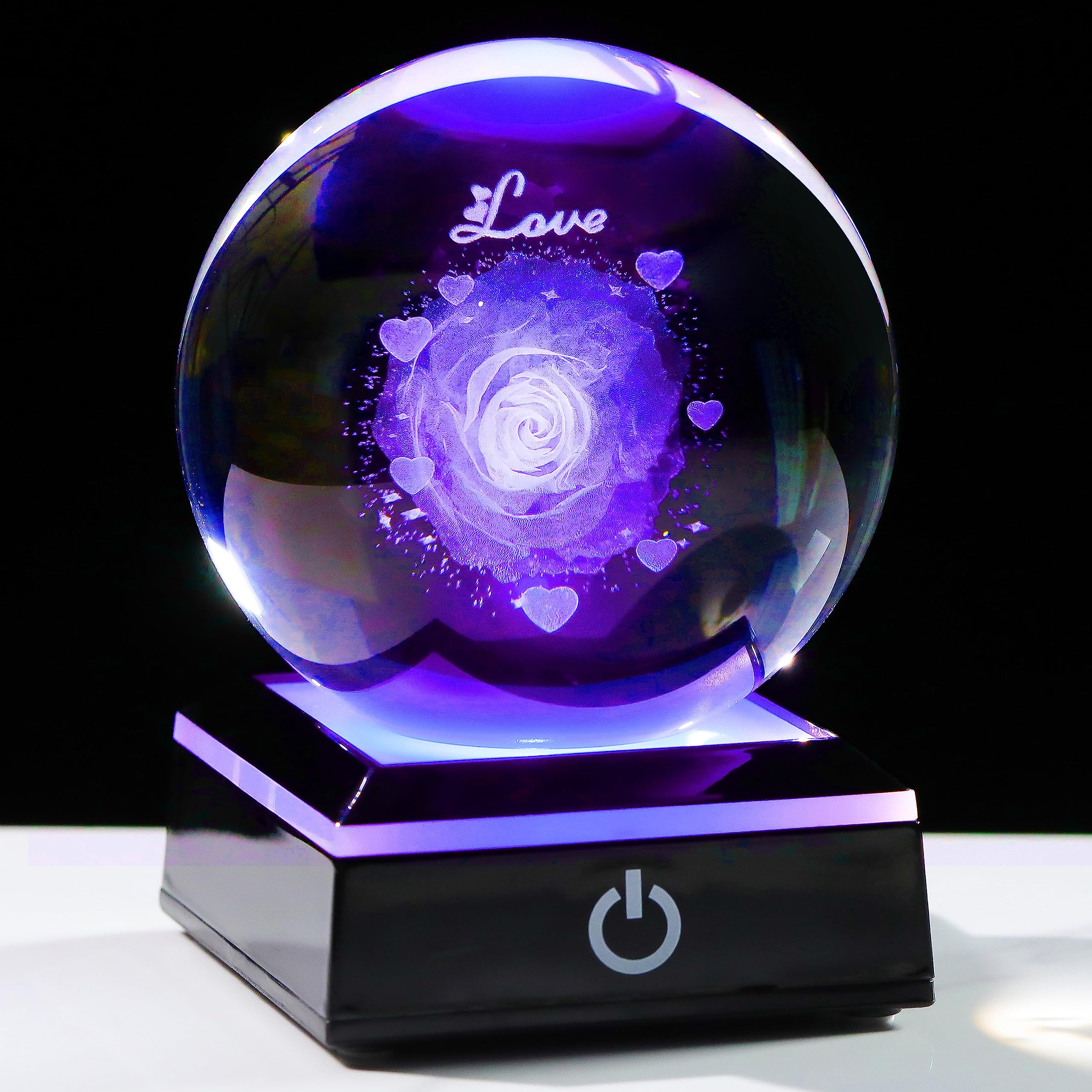 3D Crystal Rose Flower Decor - Night Light Gifts for Girlfriend, Wife, Mom - Anniversary, Birthday, Wedding